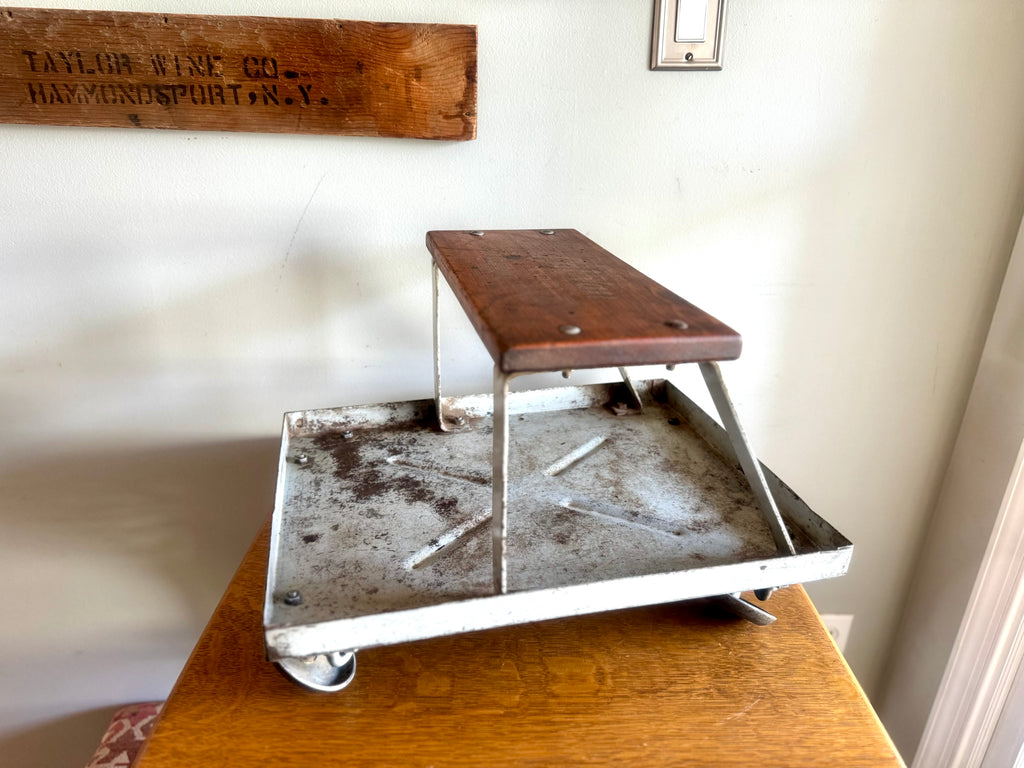 Vtg Metal & Wood Mechanics Stool | Rolling Mechanics Stool Creeper