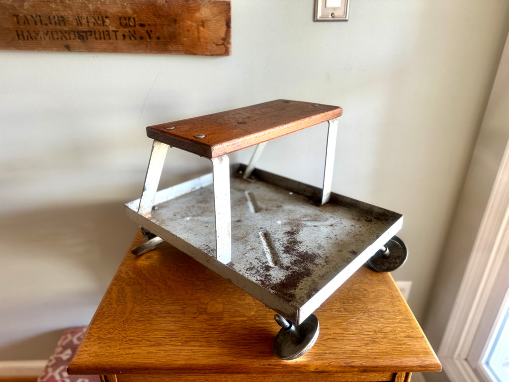 Vtg Metal & Wood Mechanics Stool | Rolling Mechanics Stool Creeper
