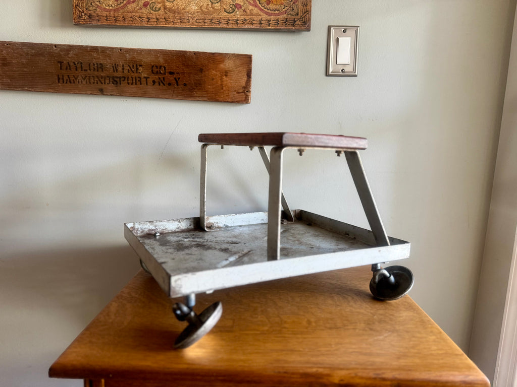 Vtg Metal & Wood Mechanics Stool | Rolling Mechanics Stool Creeper