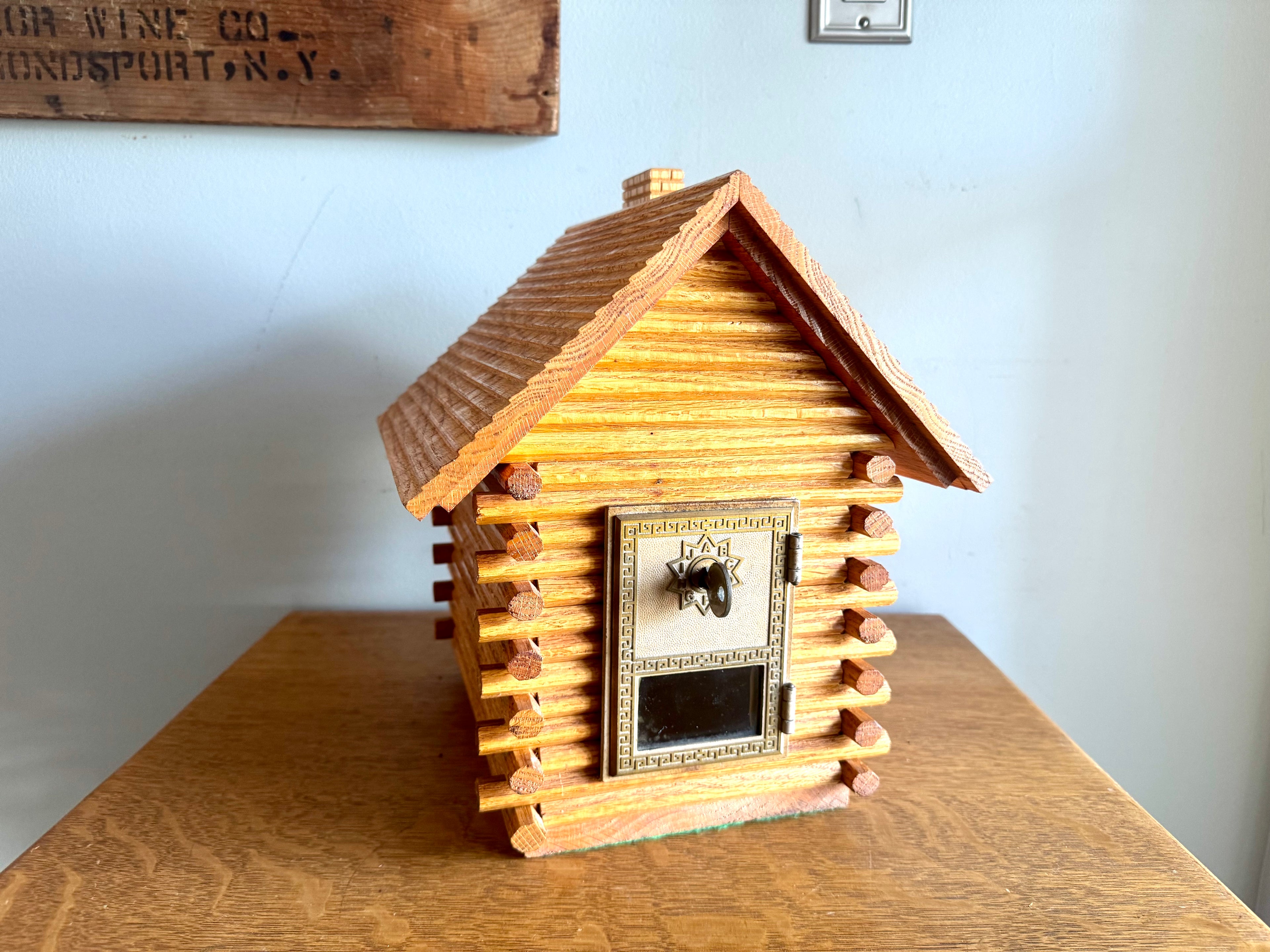 Large Wood Log Cabin Piggy Bank With Post Office Box Door | Log Cabin Bank With Locking Door