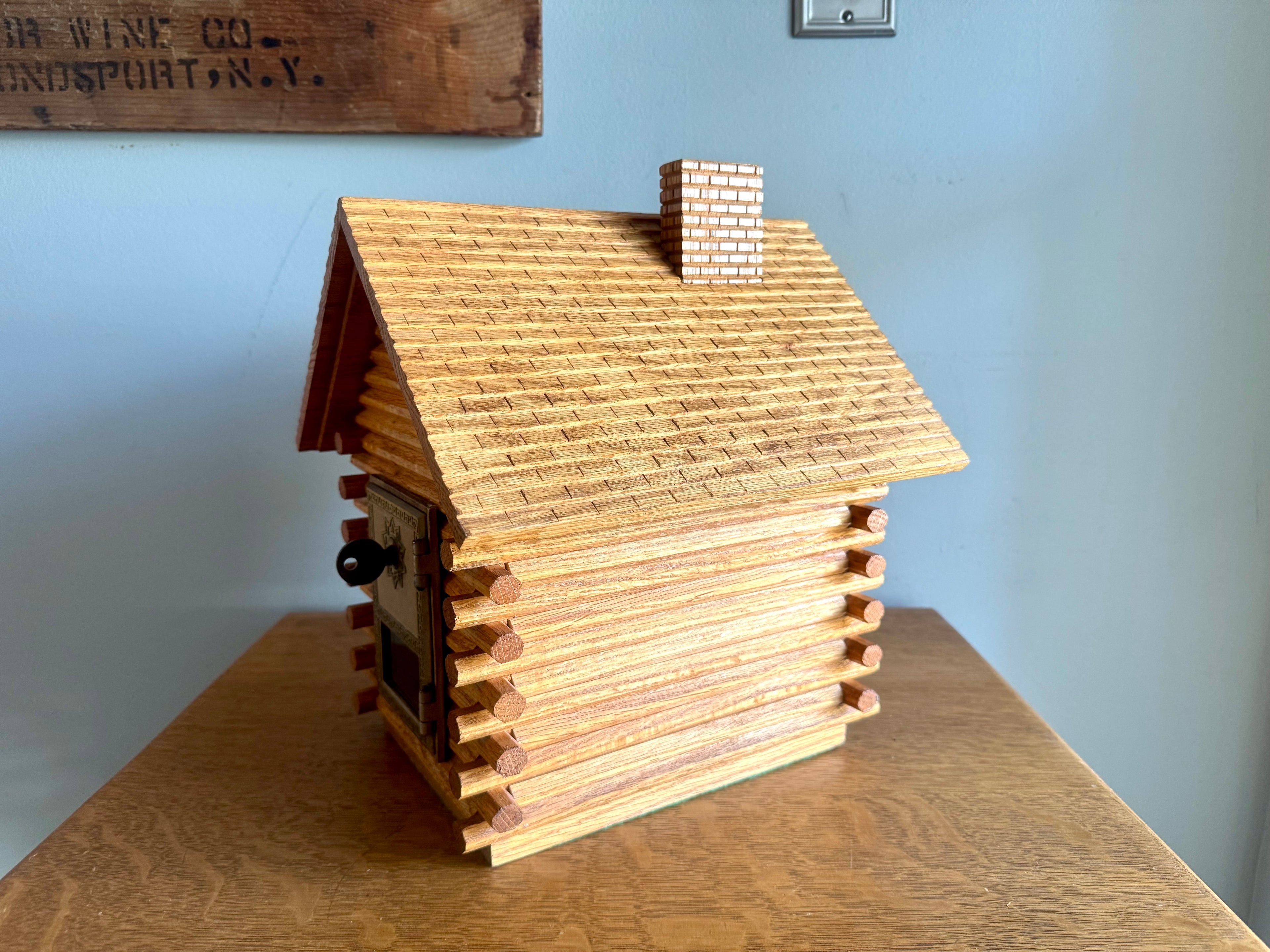 Large Wood Log Cabin Piggy Bank With Post Office Box Door | Log Cabin Bank With Locking Door