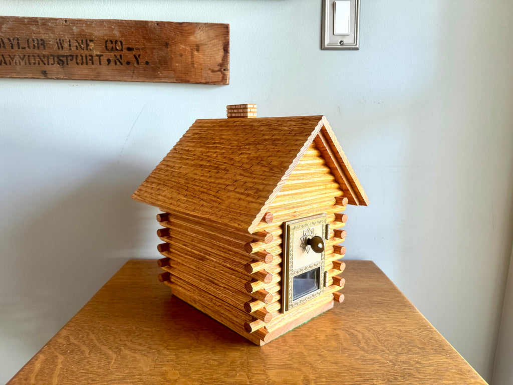 Large Wood Log Cabin Piggy Bank With Post Office Box Door | Log Cabin Bank With Locking Door