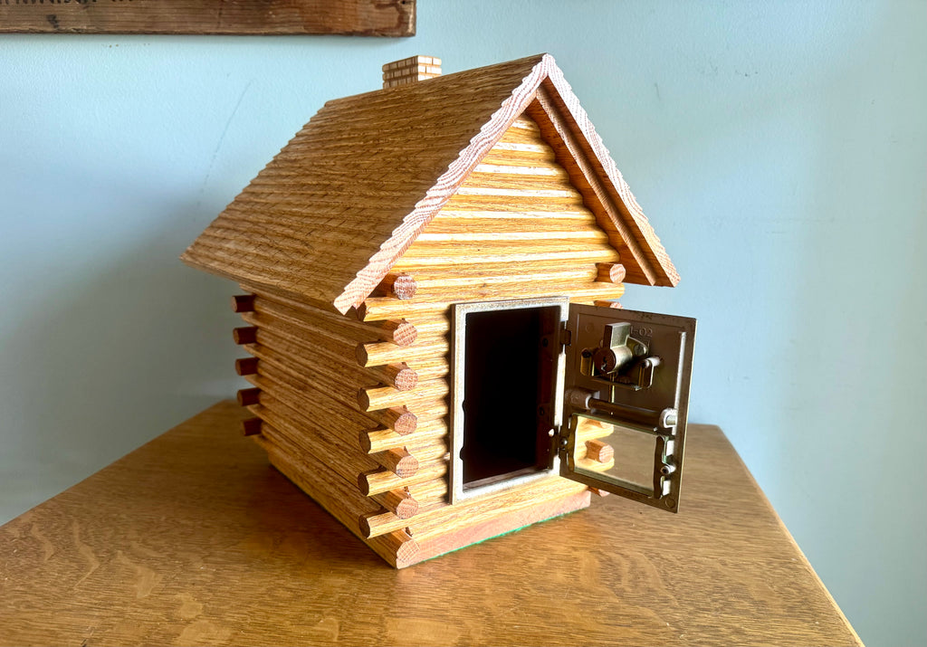 Large Wood Log Cabin Piggy Bank With Post Office Box Door | Log Cabin Bank With Locking Door