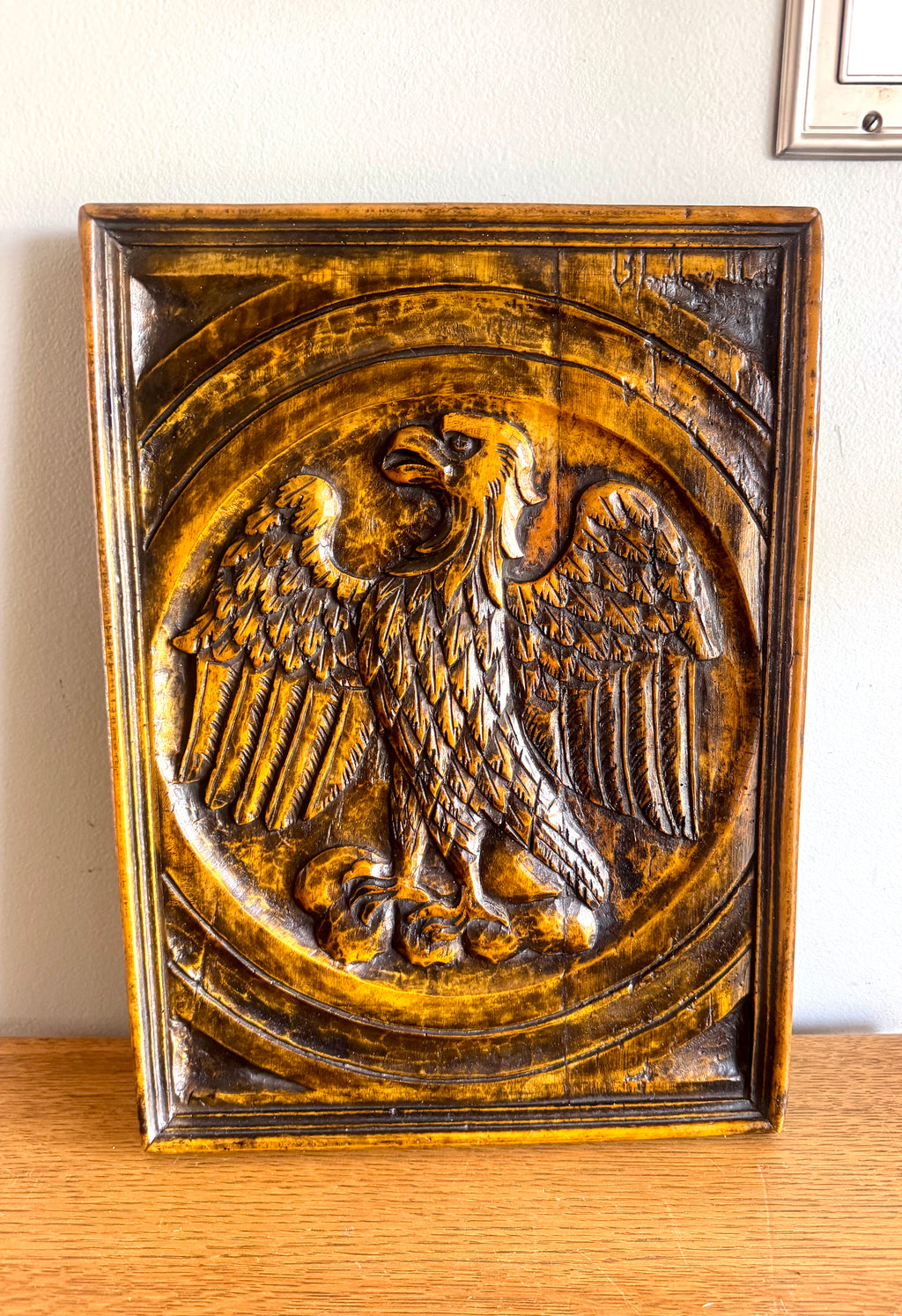Vtg Eagle Plaque Wall Hanging | Faux Wood Eagle Carving