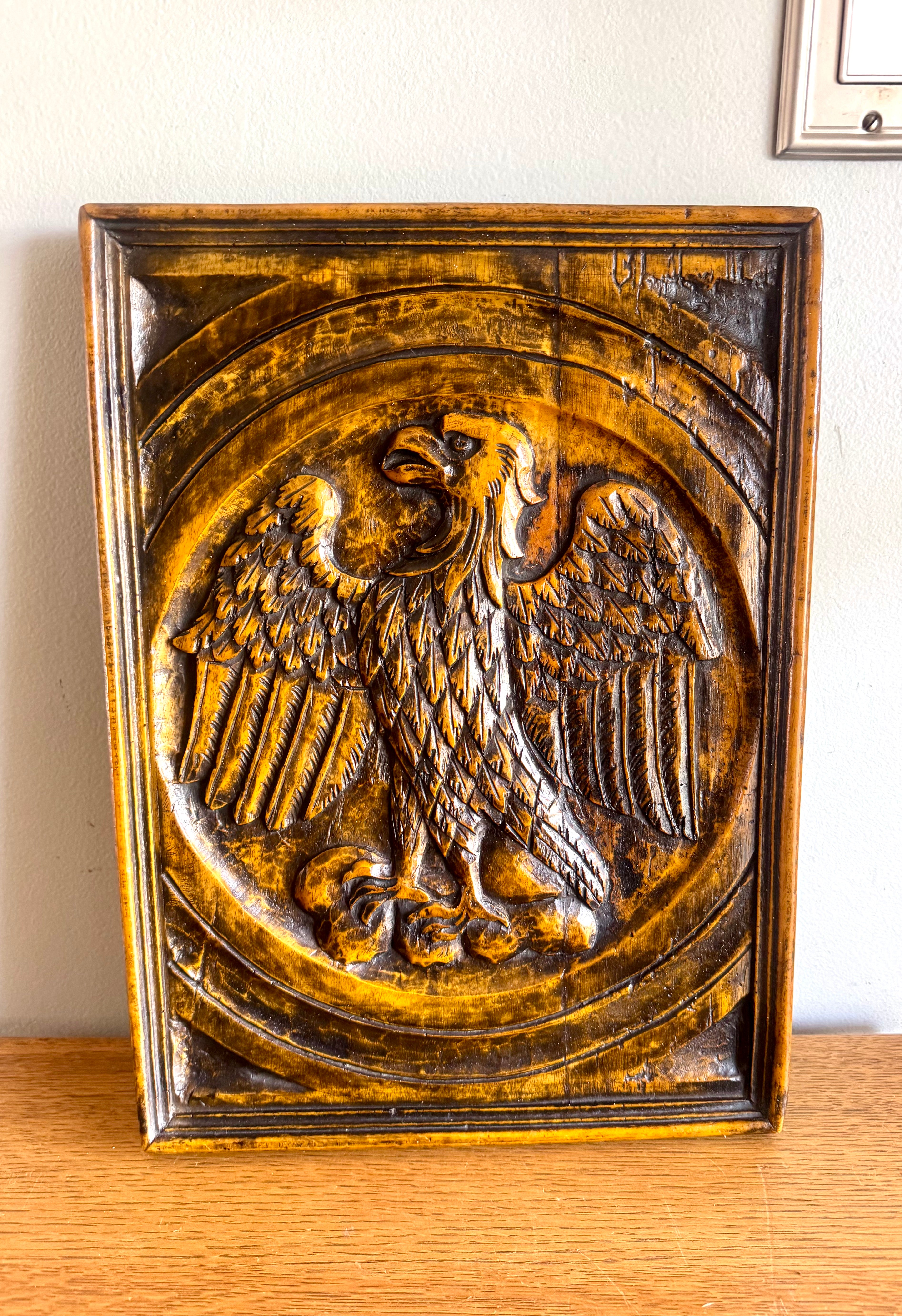 Vtg Eagle Plaque Wall Hanging | Faux Wood Eagle Carving