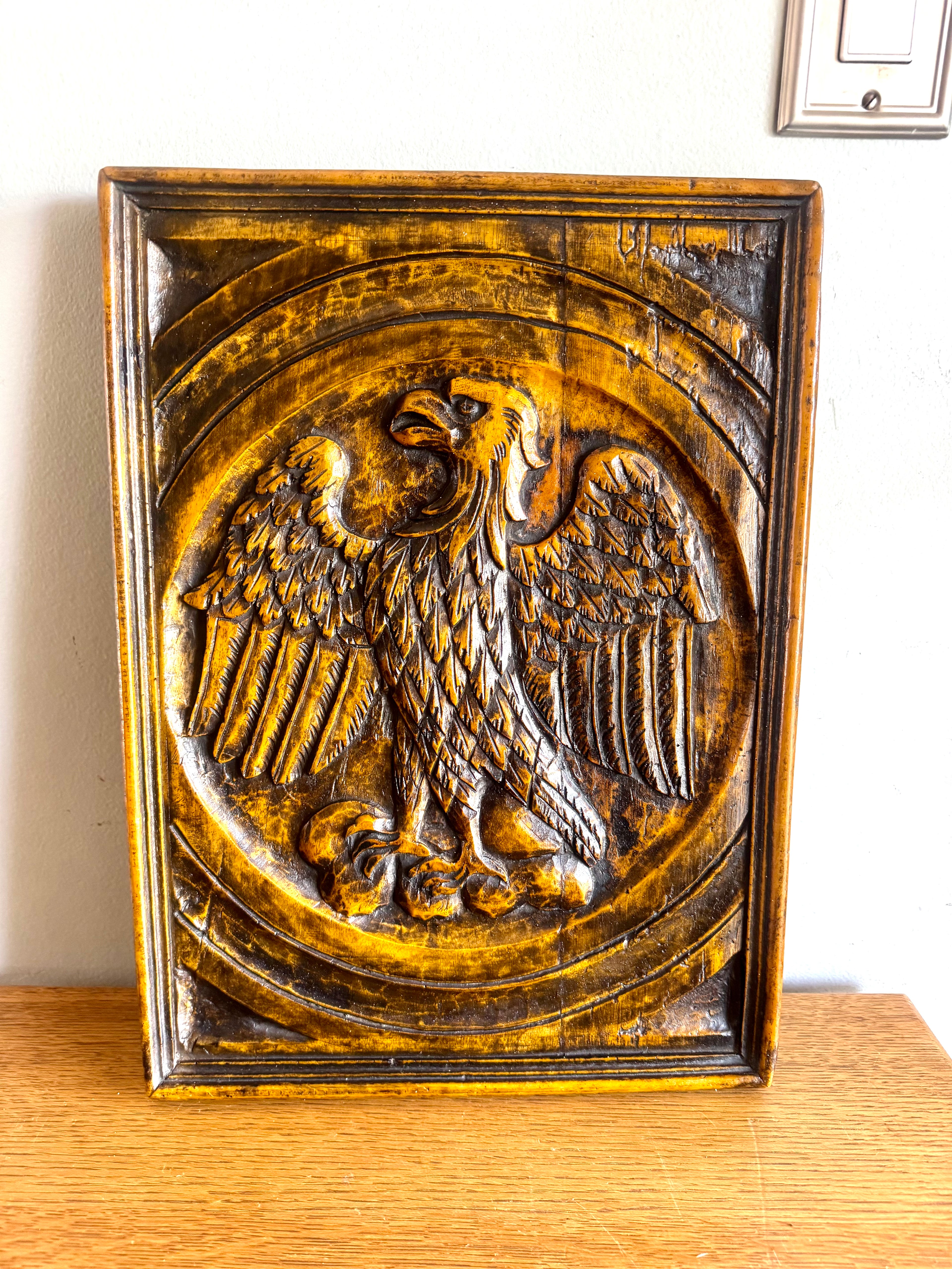 Vtg Eagle Plaque Wall Hanging | Faux Wood Eagle Carving