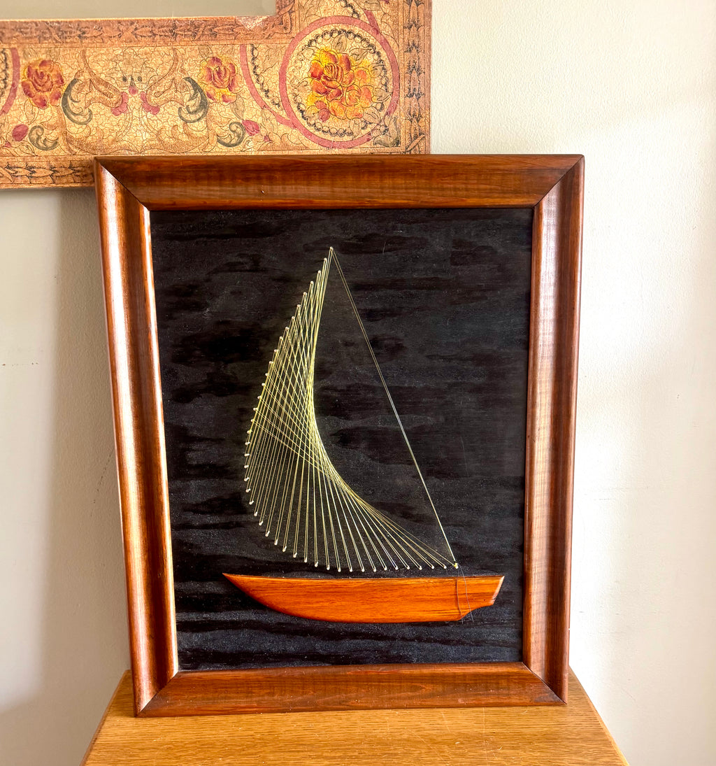 Vtg MCM Sailboat String Art | Framed 3D String Art Sailboat