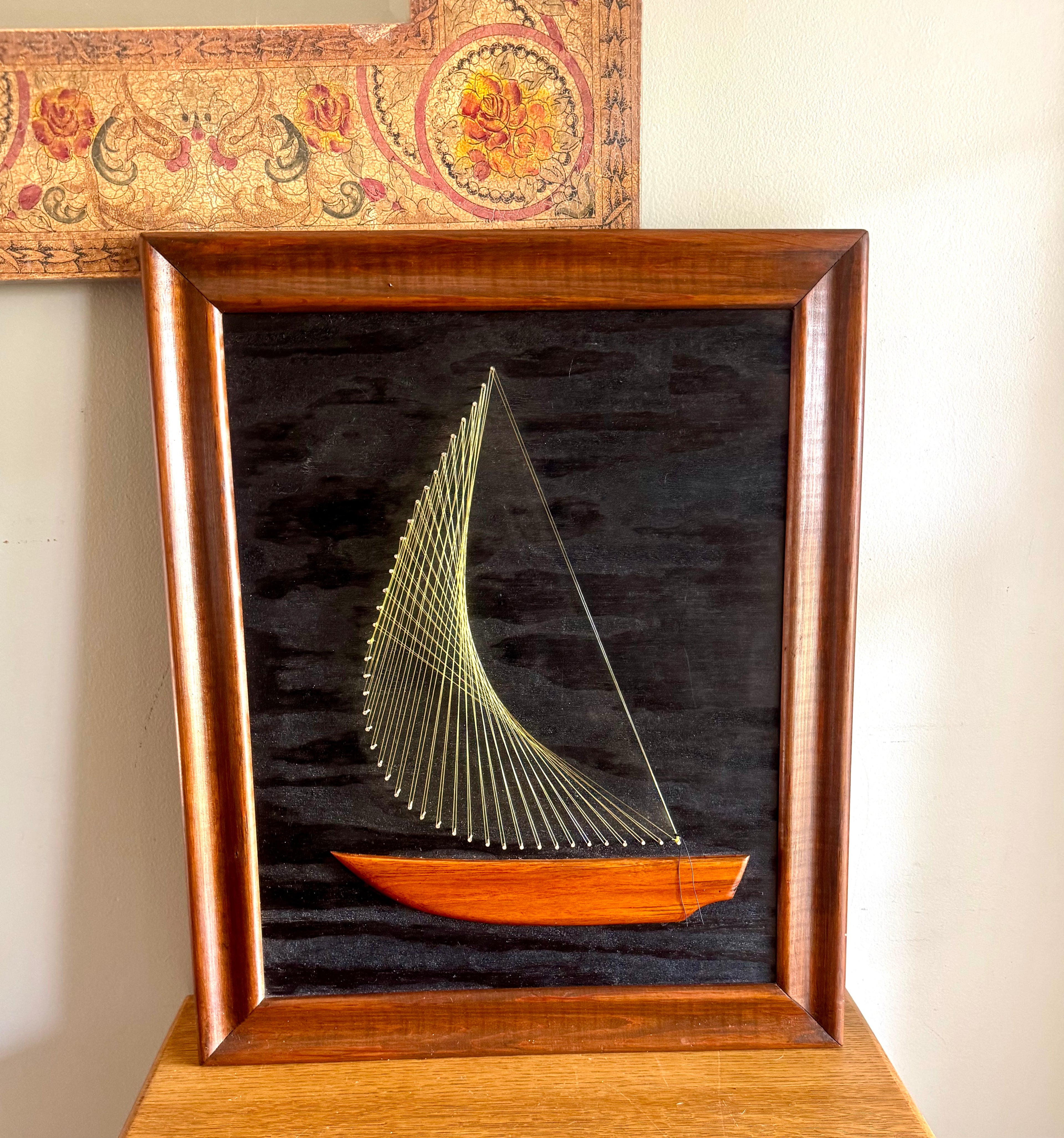 Vtg MCM Sailboat String Art | Framed 3D String Art Sailboat