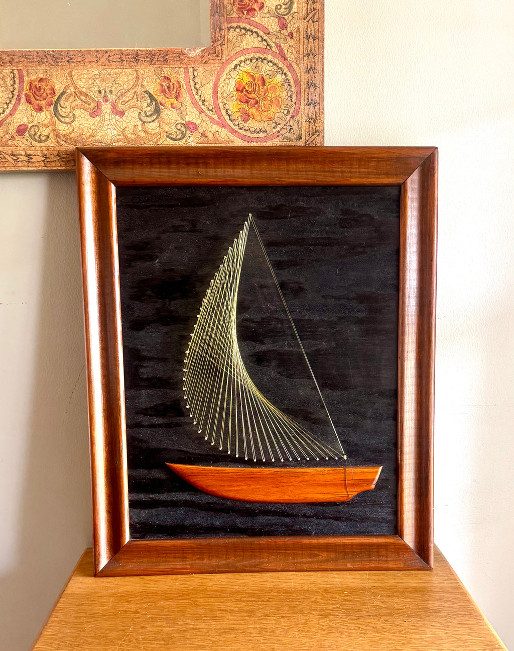 Vtg MCM Sailboat String Art | Framed 3D String Art Sailboat