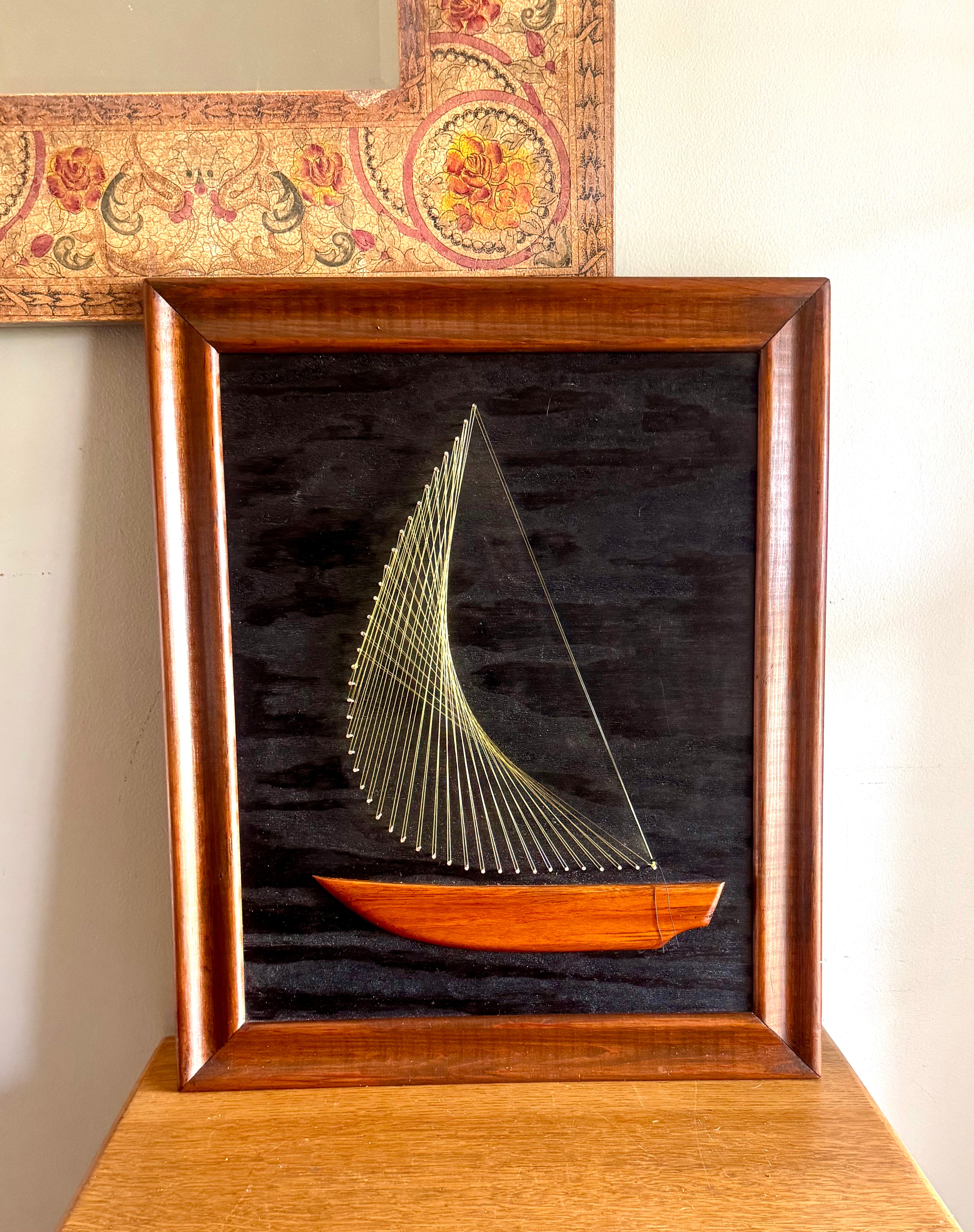 Vtg MCM Sailboat String Art | Framed 3D String Art Sailboat