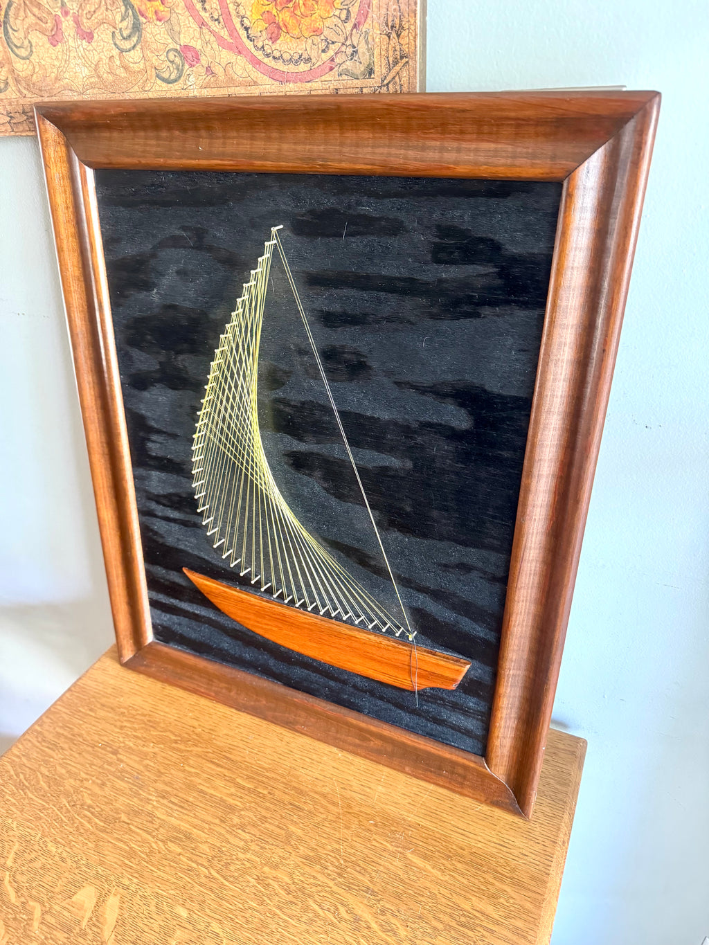 Vtg MCM Sailboat String Art | Framed 3D String Art Sailboat