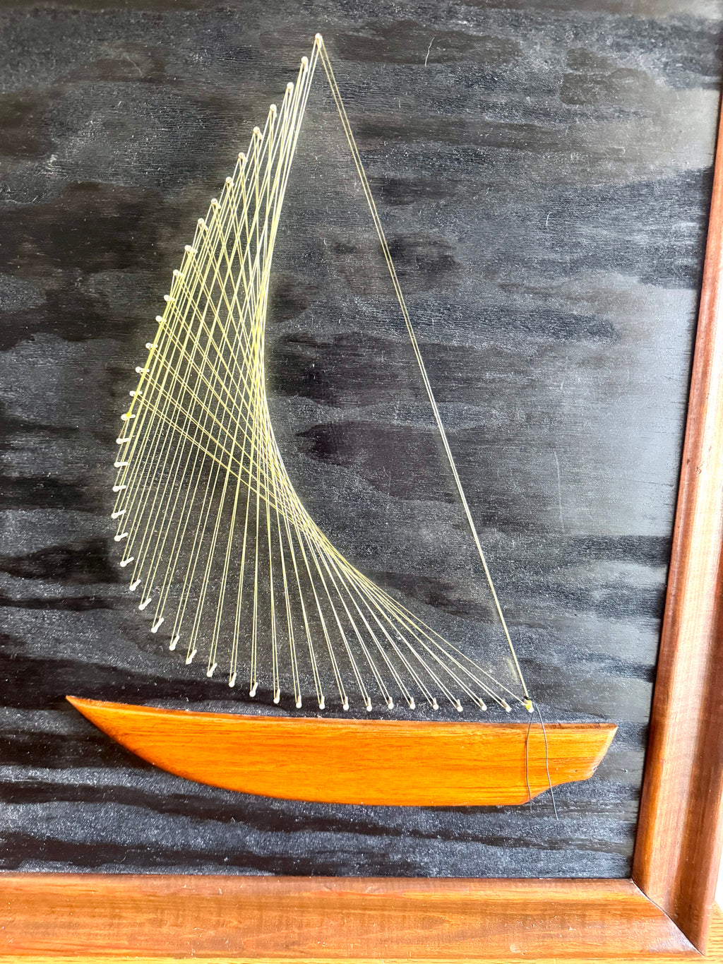 Vtg MCM Sailboat String Art | Framed 3D String Art Sailboat