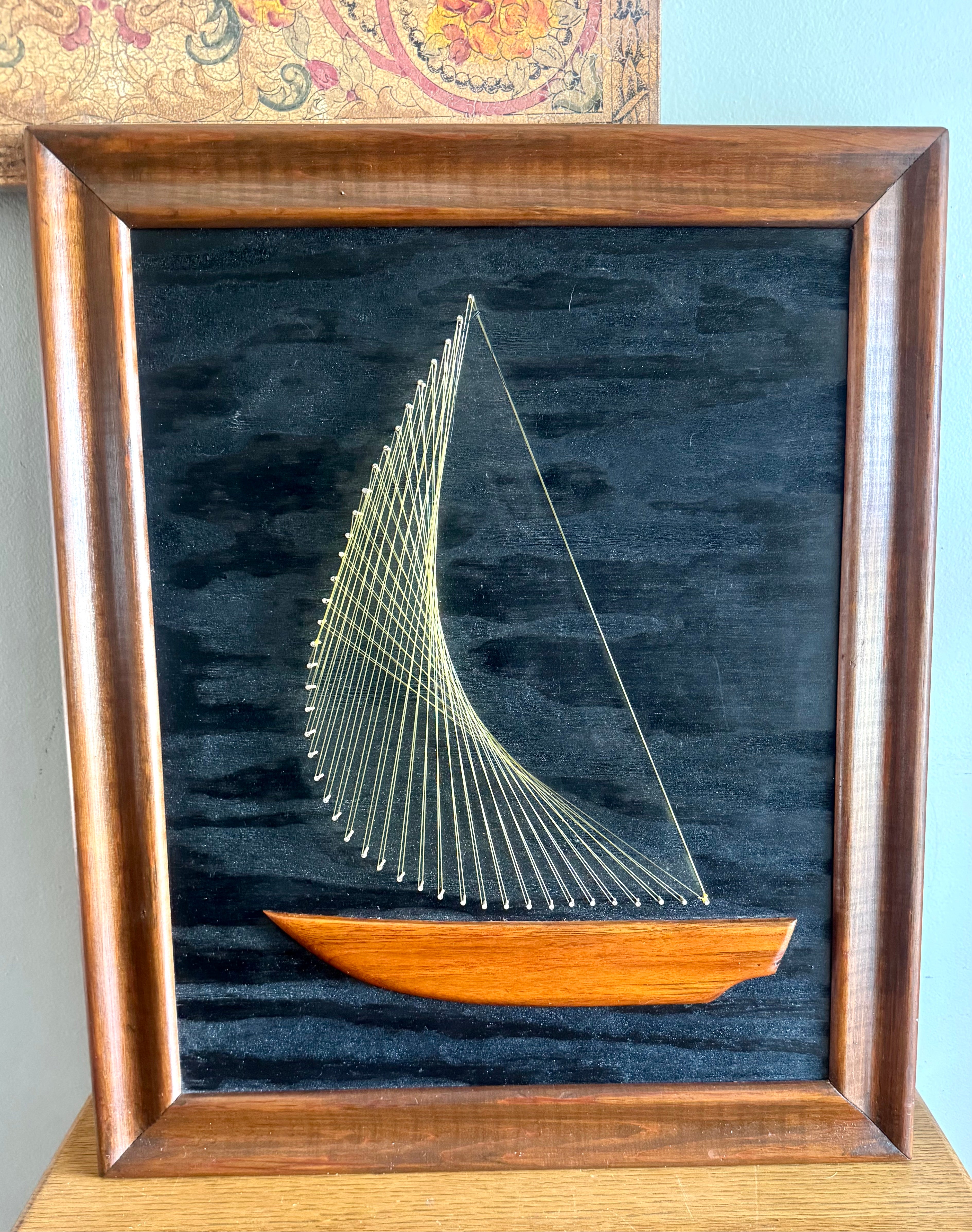 Vtg MCM Sailboat String Art | Framed 3D String Art Sailboat