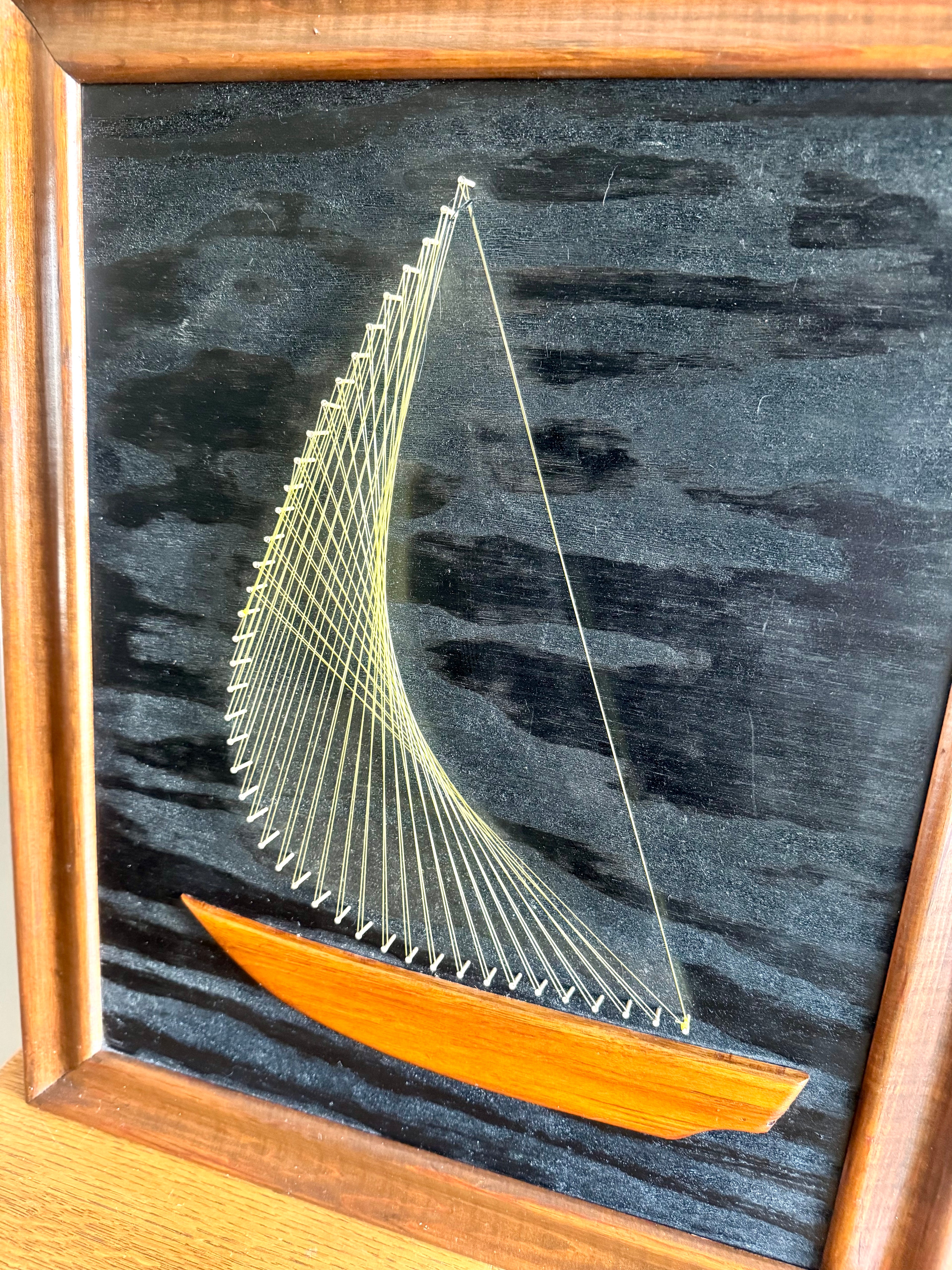 Vtg MCM Sailboat String Art | Framed 3D String Art Sailboat