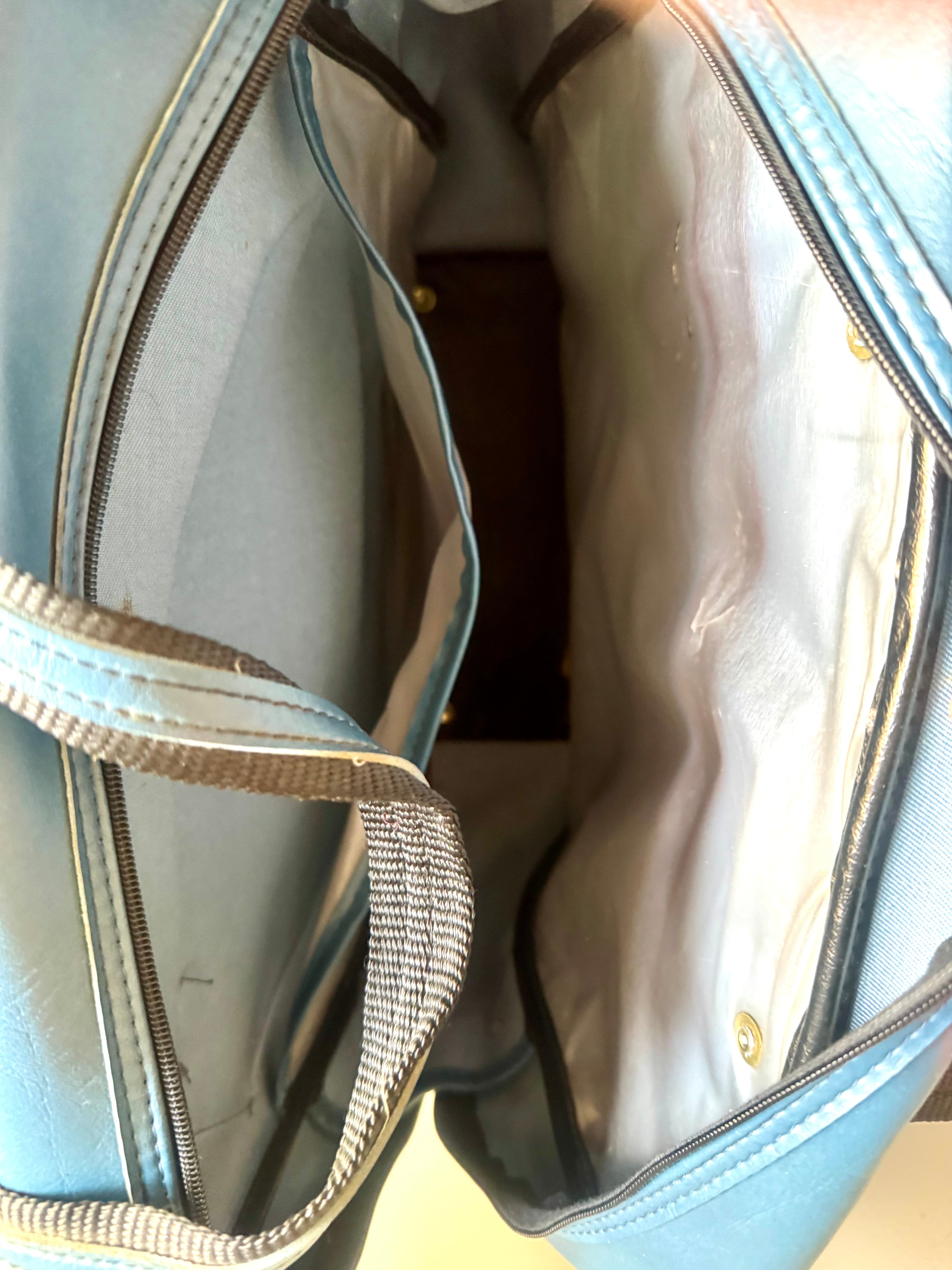 Vtg 60's Blue Vinyl Tennis Bag with Racket Storage