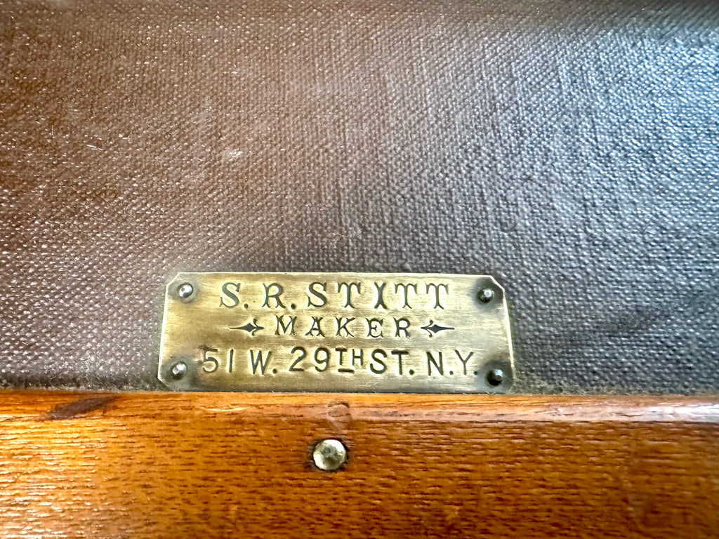 Antique S.R. Stitt Flat Top Steamer Trunk on Casters | Steamer Trunk W/ Casters and Inside Compartment