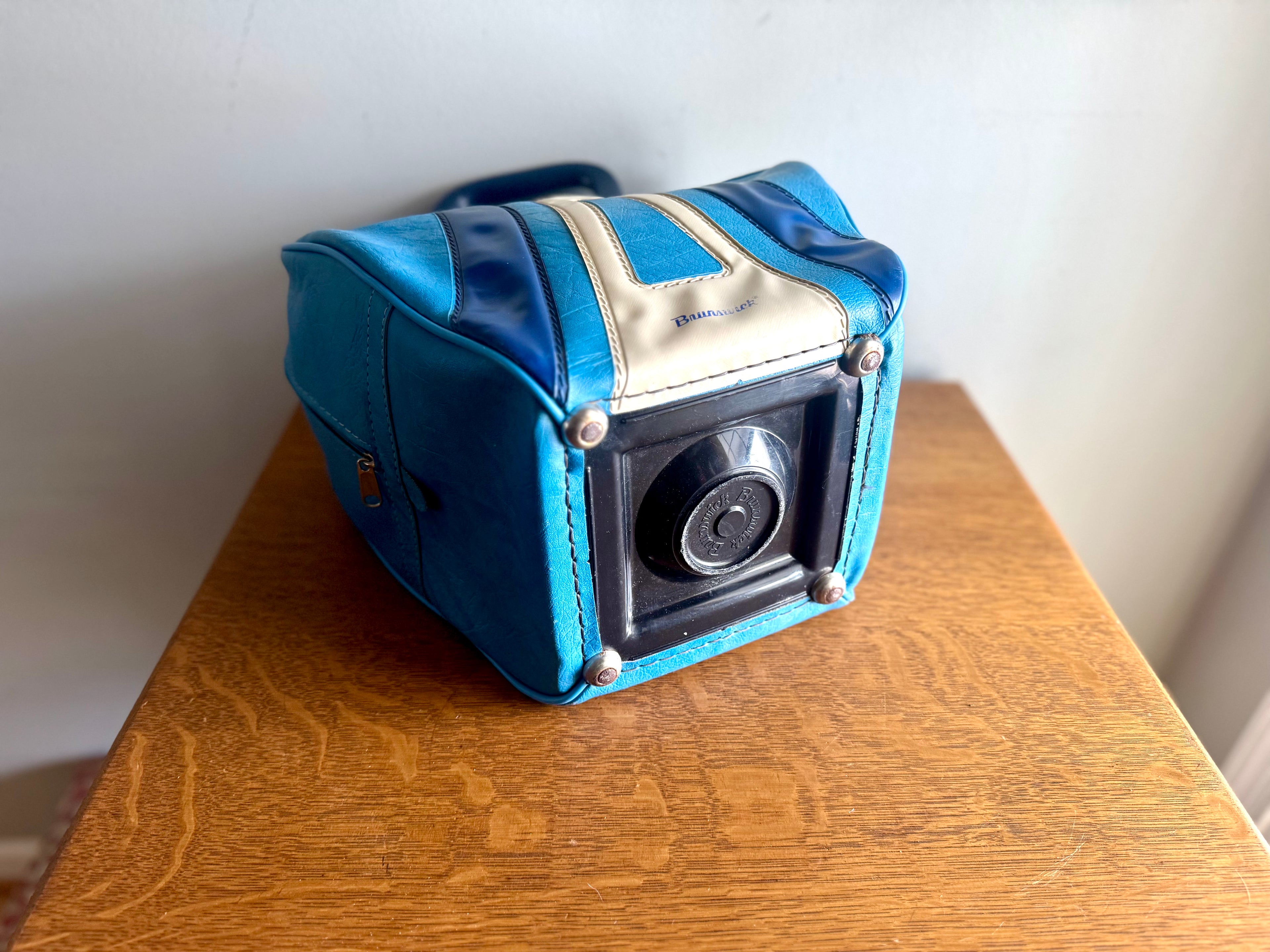 Retro Brunswick Blue and White Vinyl Faux Leather Bowling Bag | Vtg Blue & White Bowling Bag