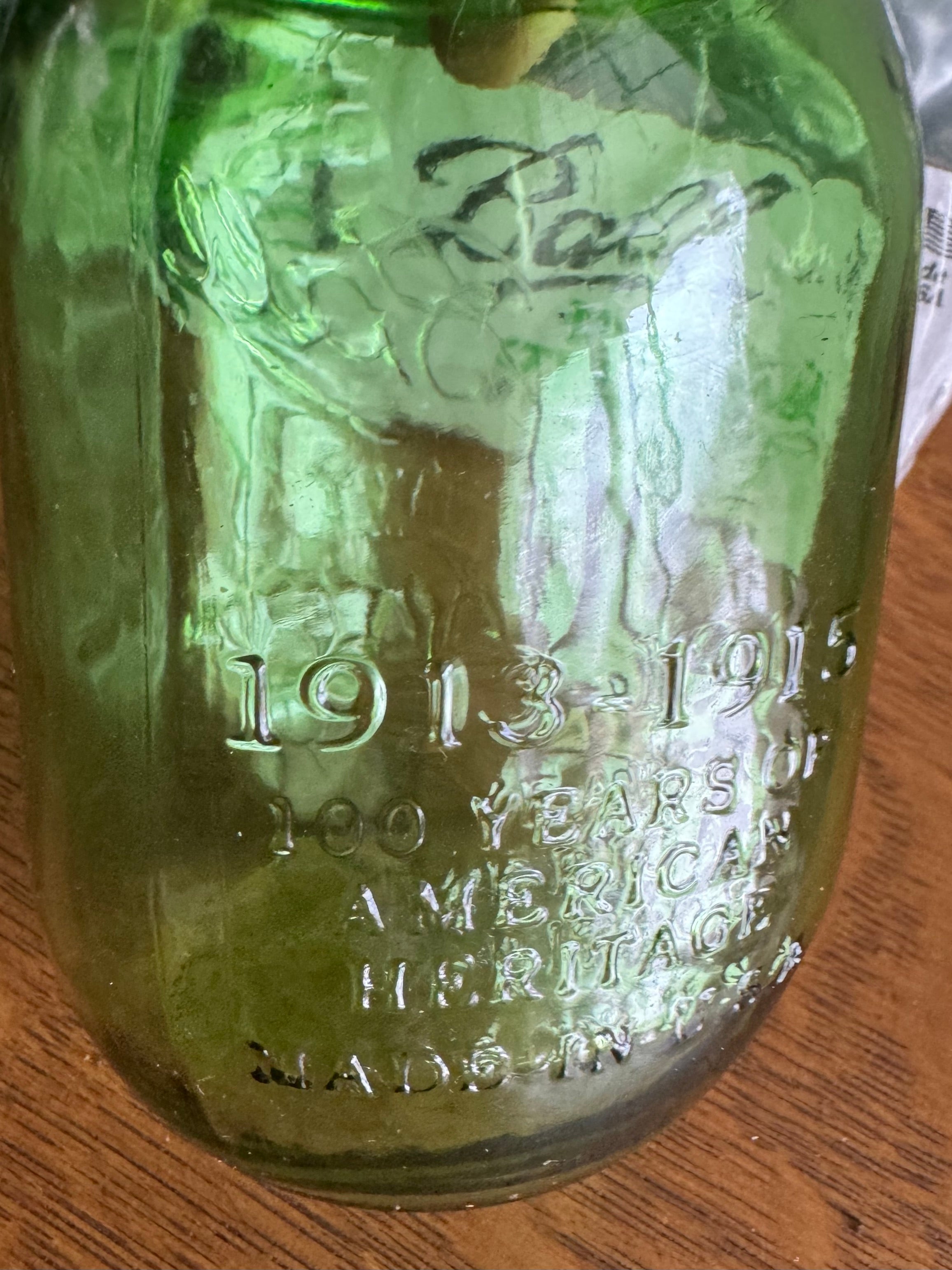 Set of 6 Vtg Style Green Ball Pint Jars | 100 Anniversary Green Pint Embossed Jars