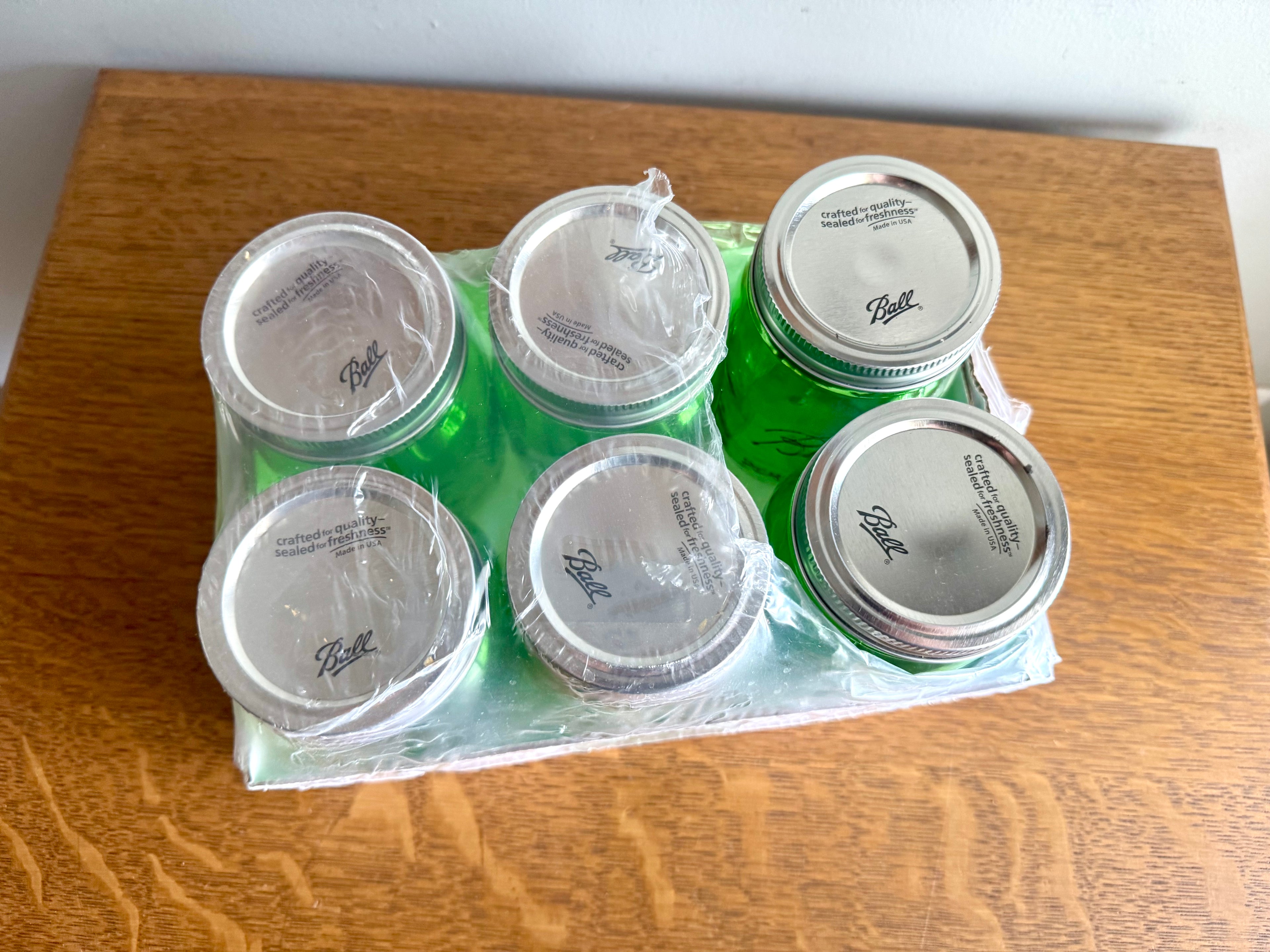 Set of 6 Vtg Style Green Ball Pint Jars | 100 Anniversary Green Pint Embossed Jars