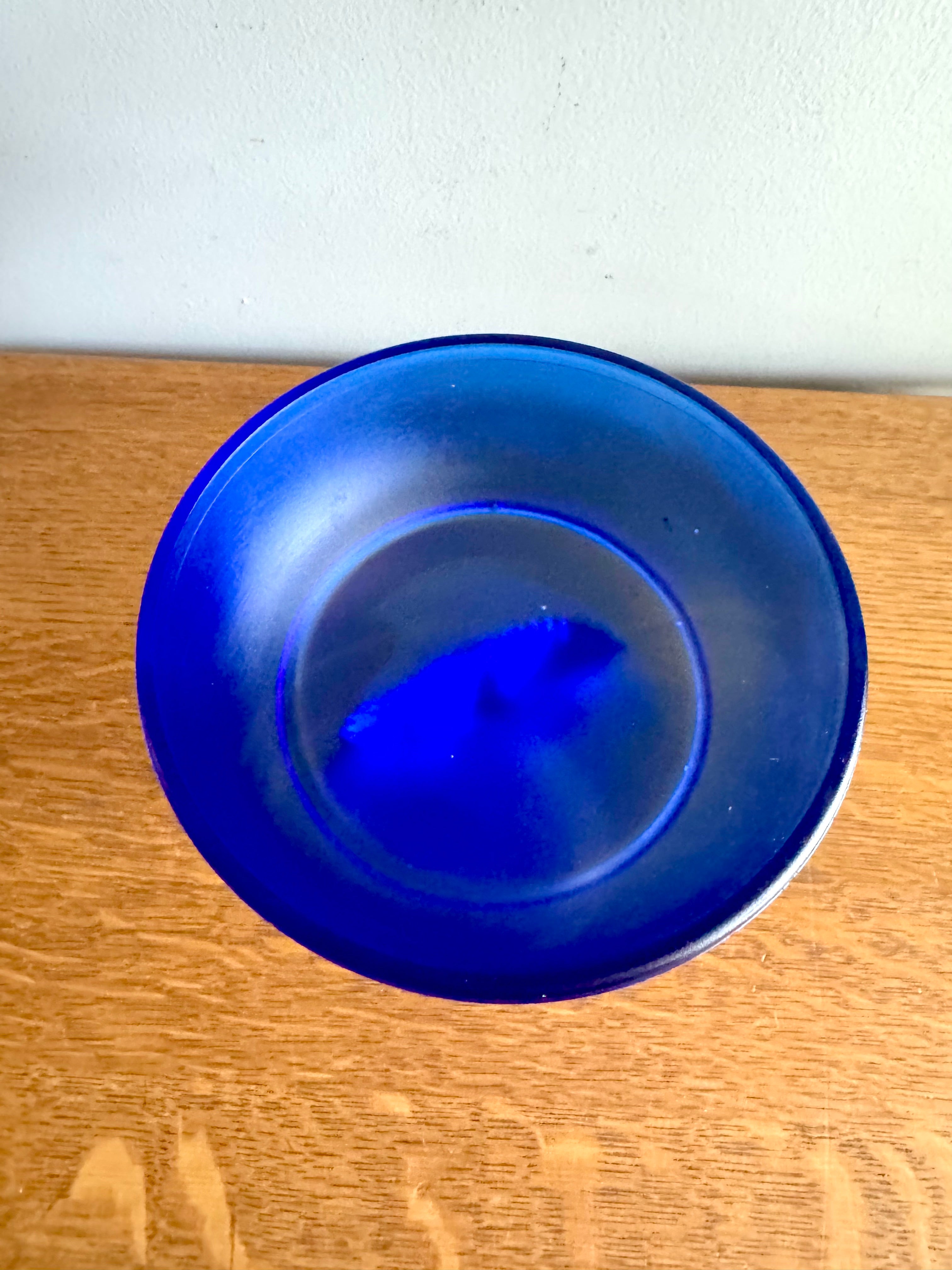 Vtg Compote Nude Carrie L.E. Smith Frosted Cobolt Glass | Cobalt Blue Glass Powder Jar