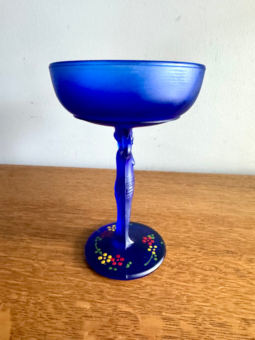 Vtg Compote Nude Carrie L.E. Smith Frosted Cobolt Glass | Cobalt Blue Glass Powder Jar