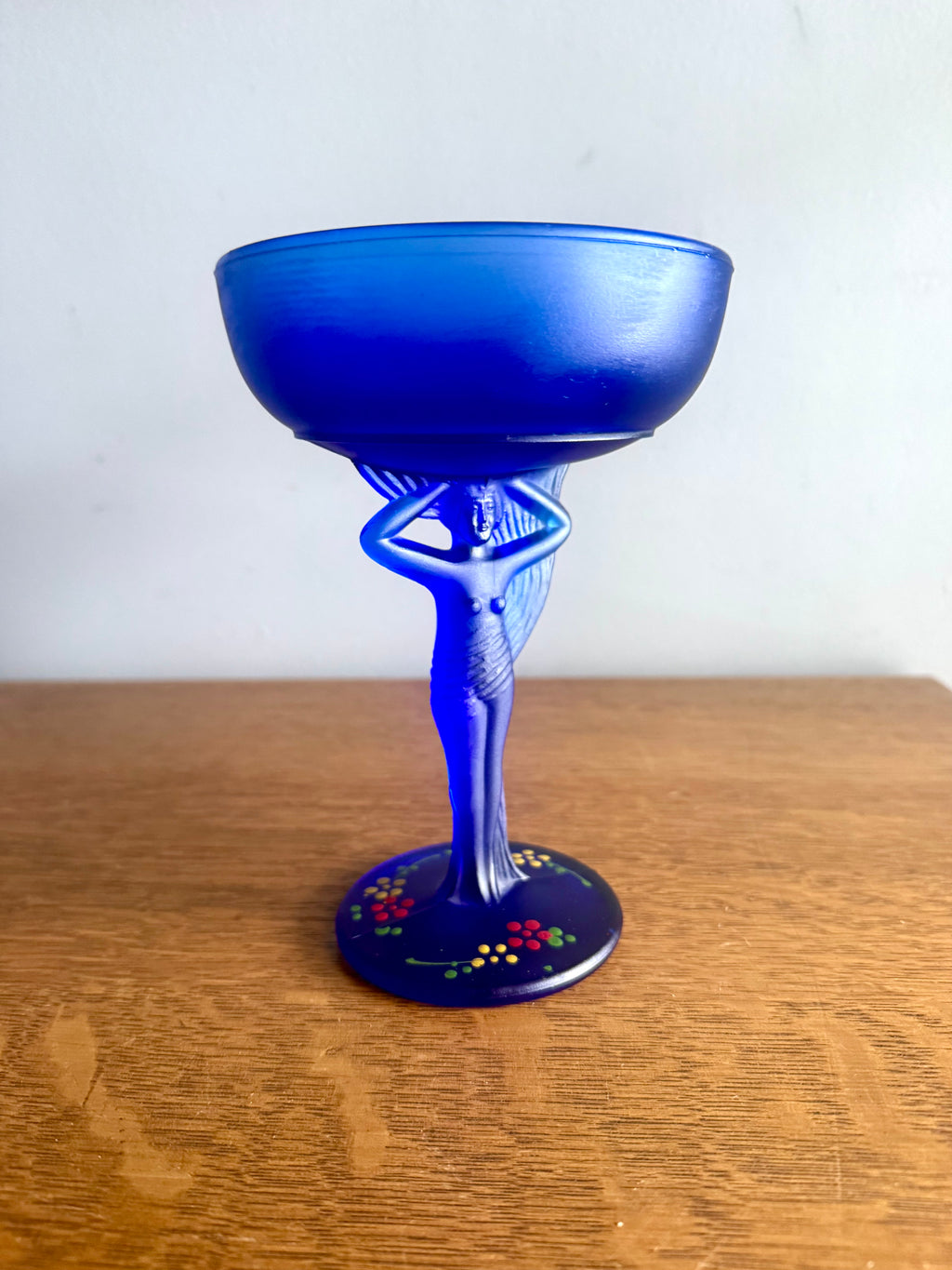 Vtg Compote Nude Carrie L.E. Smith Frosted Cobolt Glass | Cobalt Blue Glass Powder Jar
