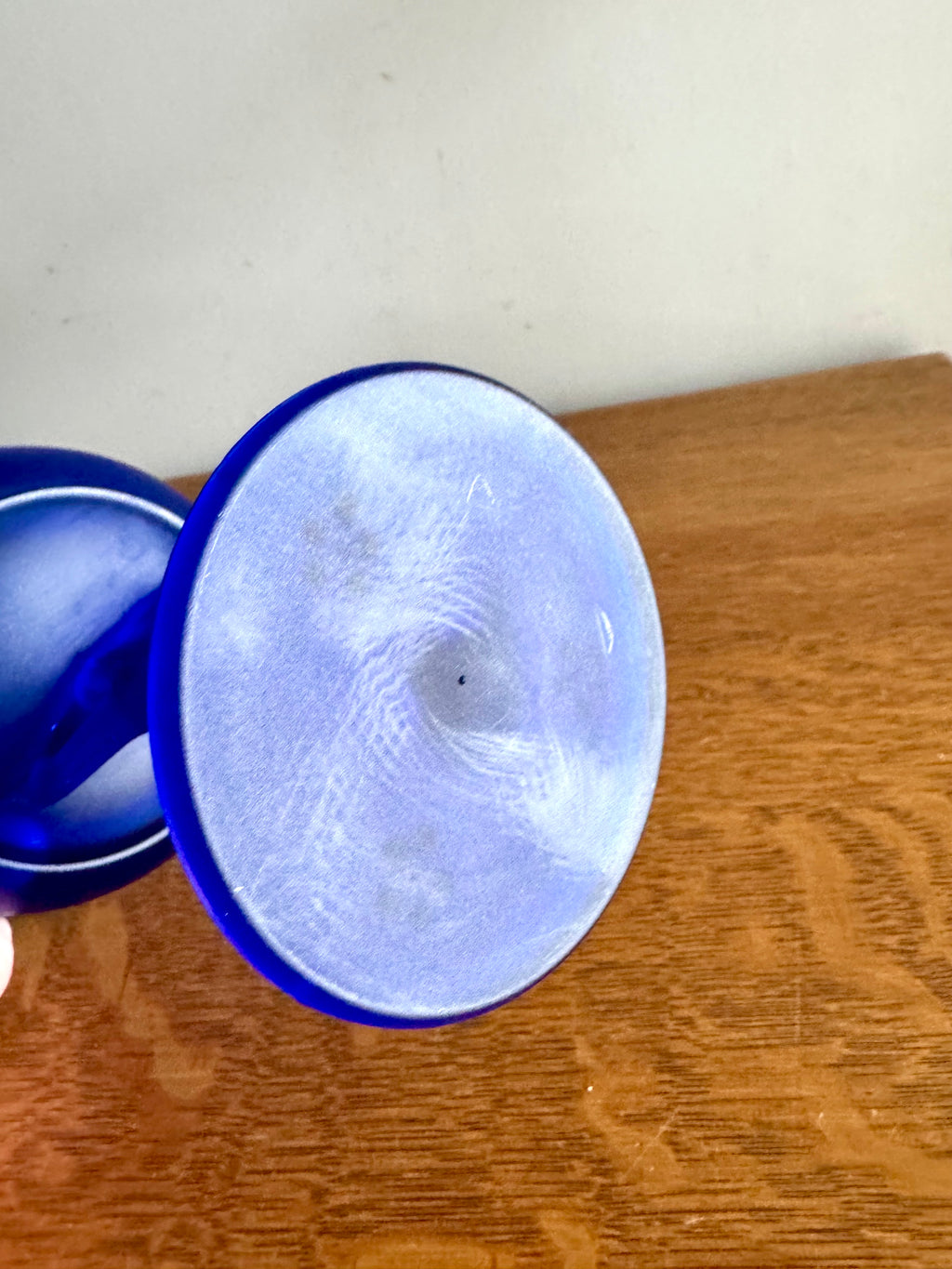 Vtg Compote Nude Carrie L.E. Smith Frosted Cobolt Glass | Cobalt Blue Glass Powder Jar