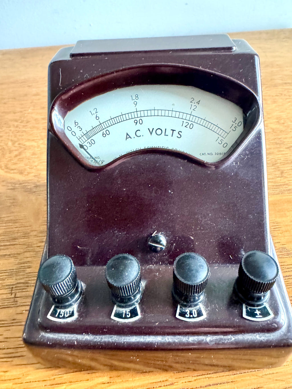 Vintage Welch Scientific Co. A.C. Volt Meter | Brown Bakelite Welch Scientific Co Volt Meter | Industrial Lab Equipment Voltmeter
