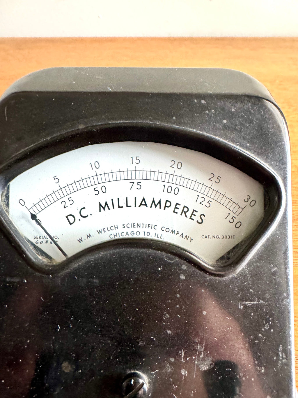 Vintage Welch Scientific Co. D.C. Milliamperes Meter | Black Bakelite Welch Scientific Co D.C. Milliamperes Meter | Industrial Lab Equipment Amp Meter