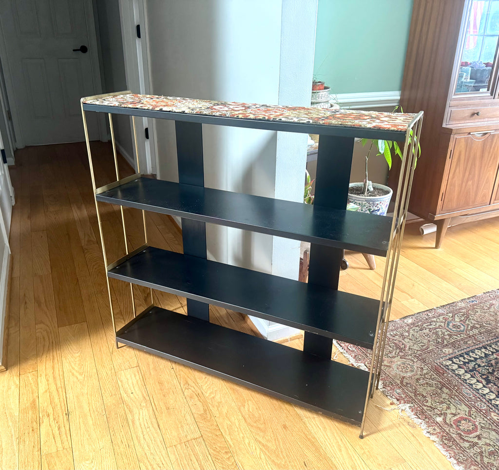 Mid Century Modern Bistro Shelving | Black and Gold MCM Shelving Unit