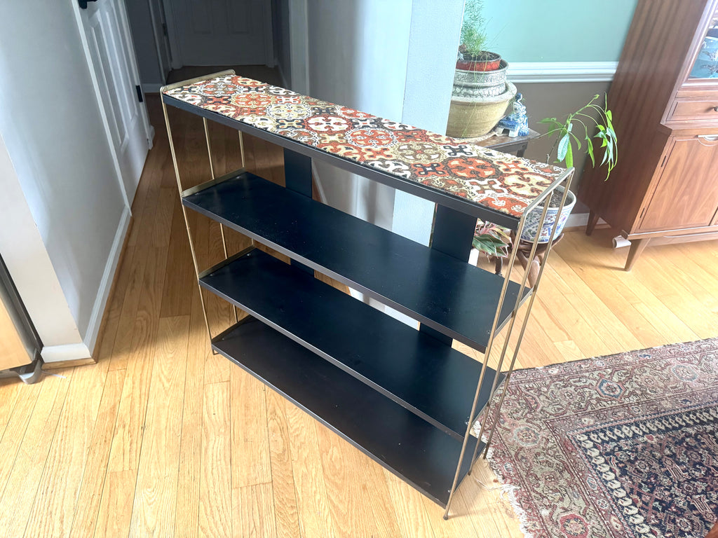 Mid Century Modern Bistro Shelving | Black and Gold MCM Shelving Unit