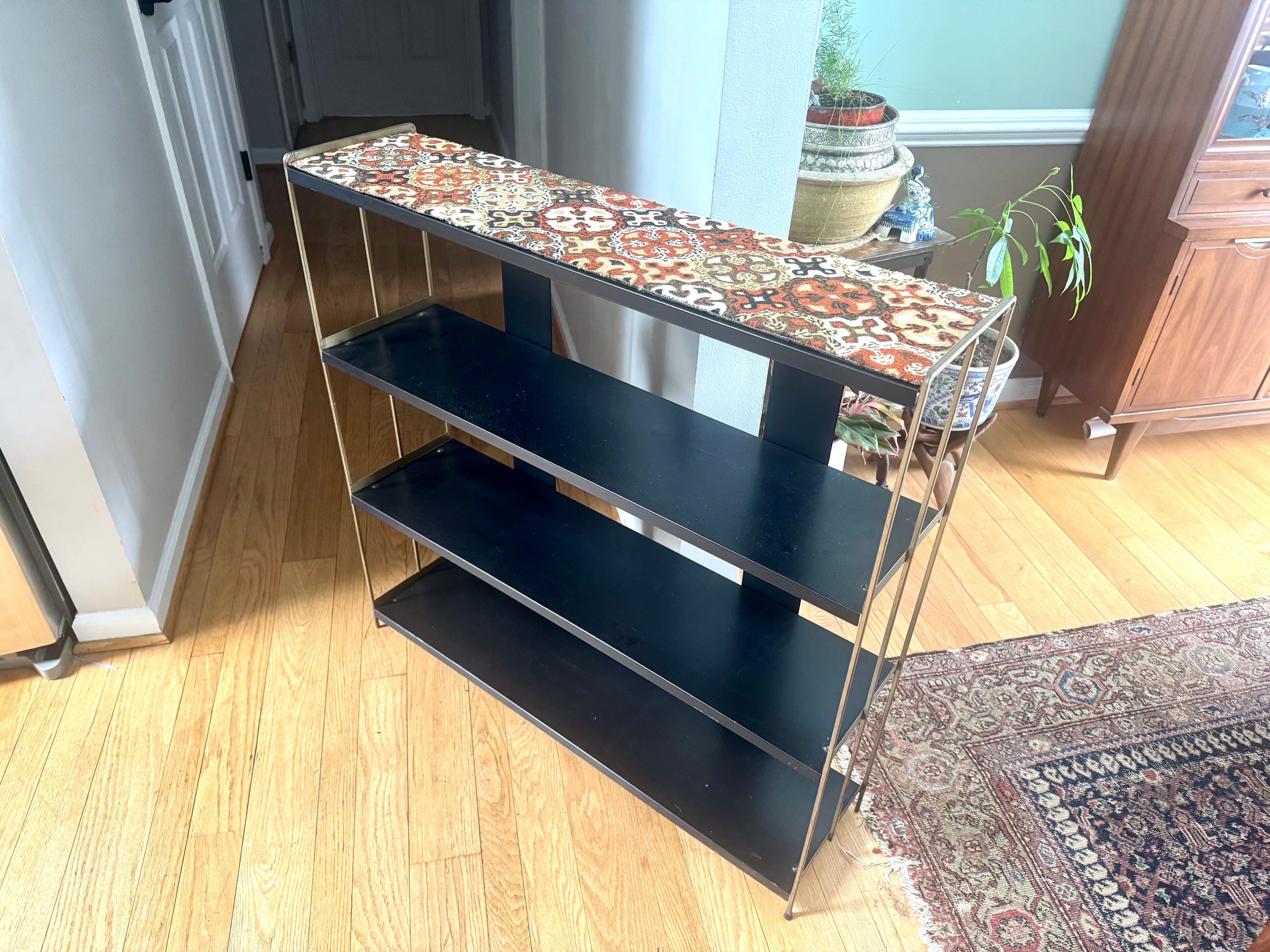 Mid Century Modern Bistro Shelving | Black and Gold MCM Shelving Unit