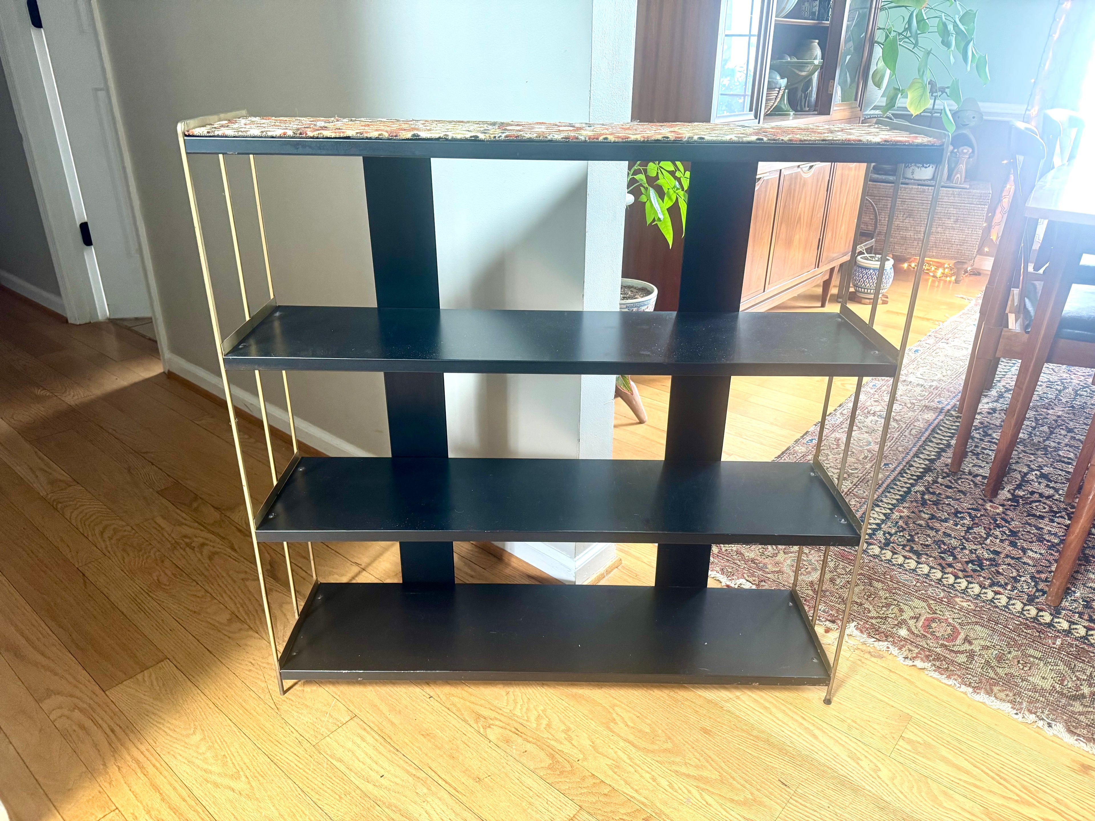 Mid Century Modern Bistro Shelving | Black and Gold MCM Shelving Unit