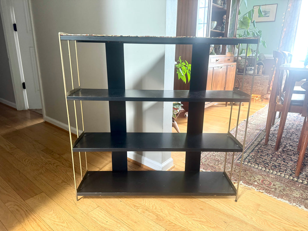 Mid Century Modern Bistro Shelving | Black and Gold MCM Shelving Unit