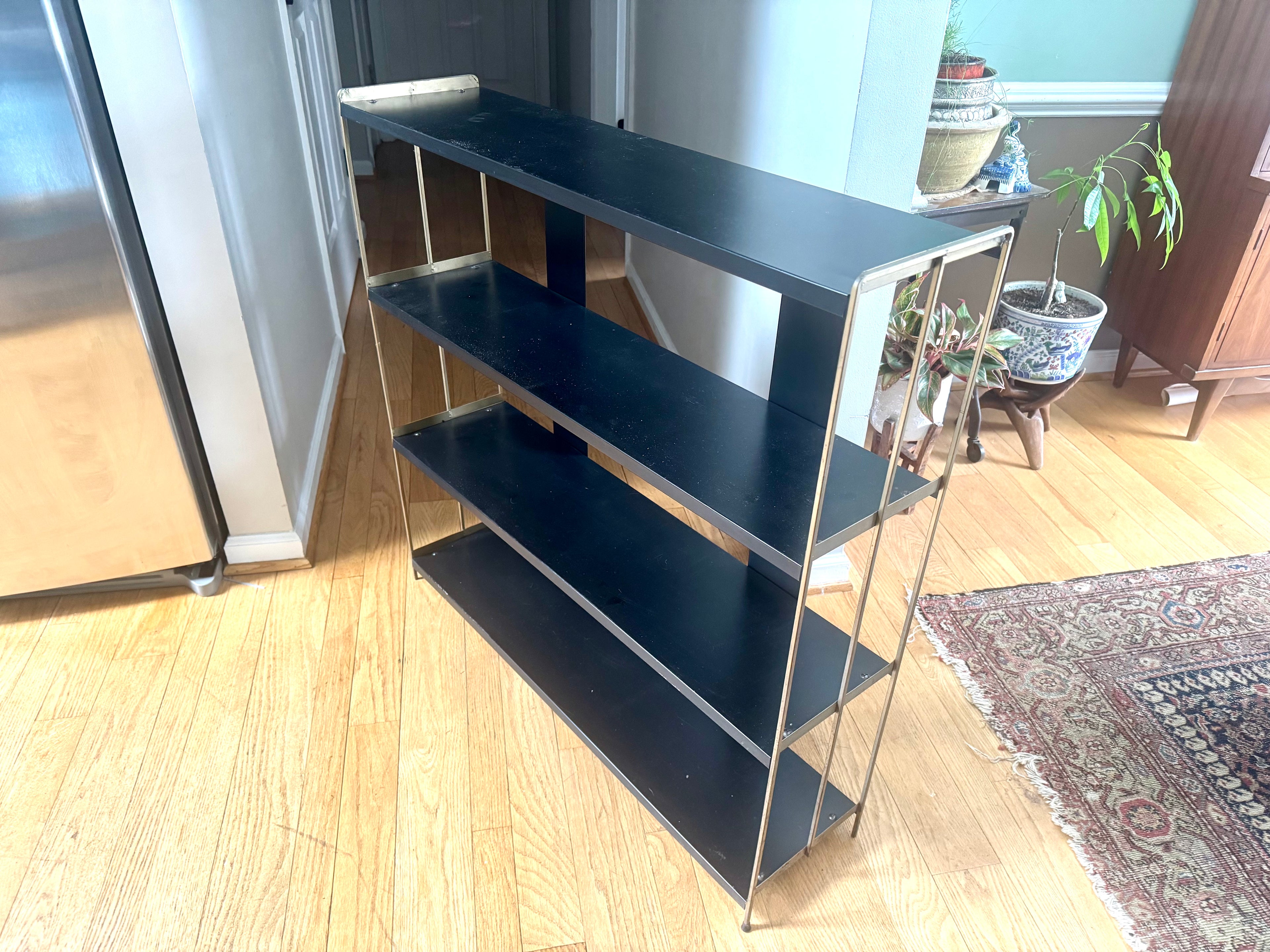 Mid Century Modern Bistro Shelving | Black and Gold MCM Shelving Unit