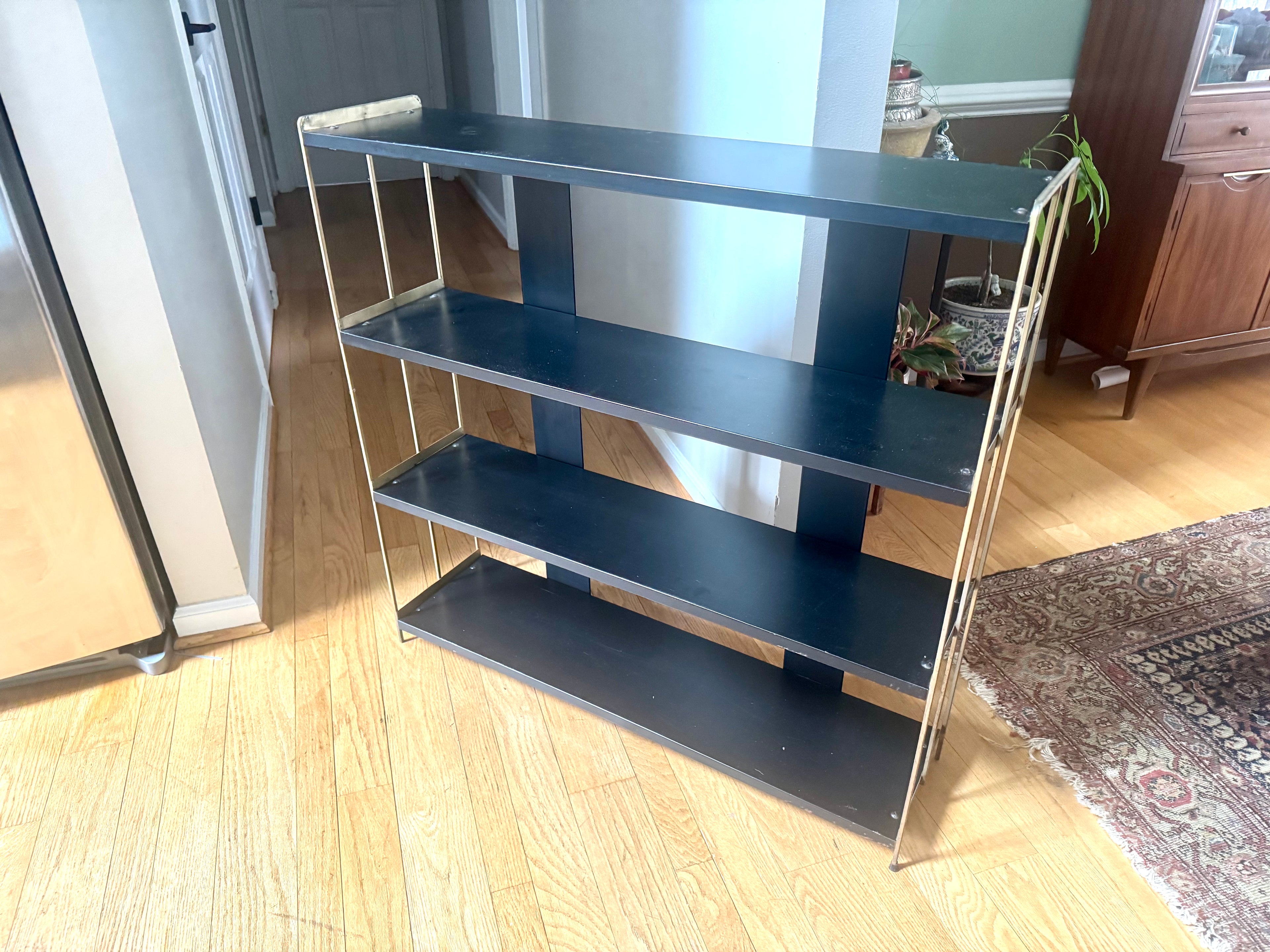 Mid Century Modern Bistro Shelving | Black and Gold MCM Shelving Unit