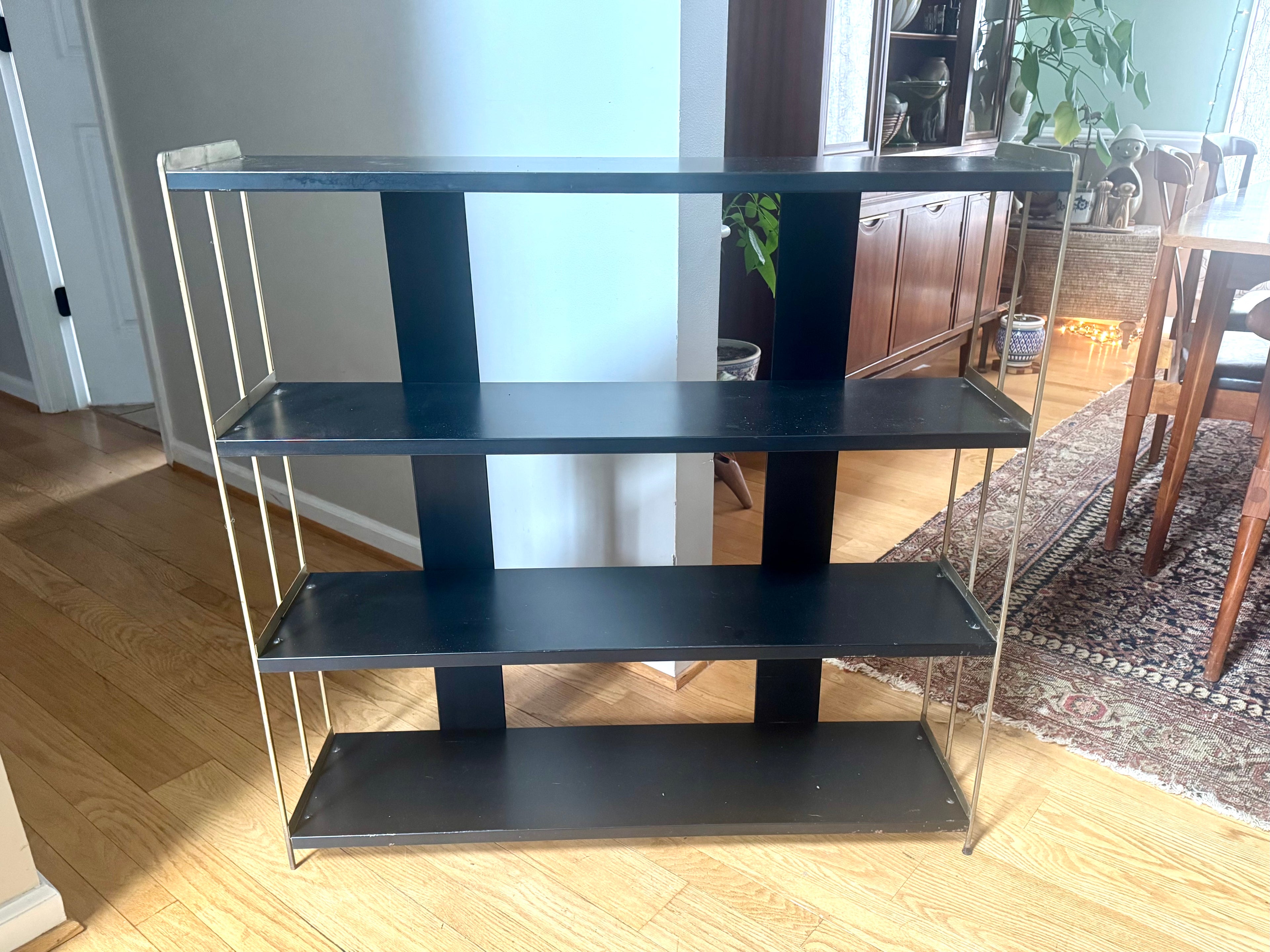 Mid Century Modern Bistro Shelving | Black and Gold MCM Shelving Unit