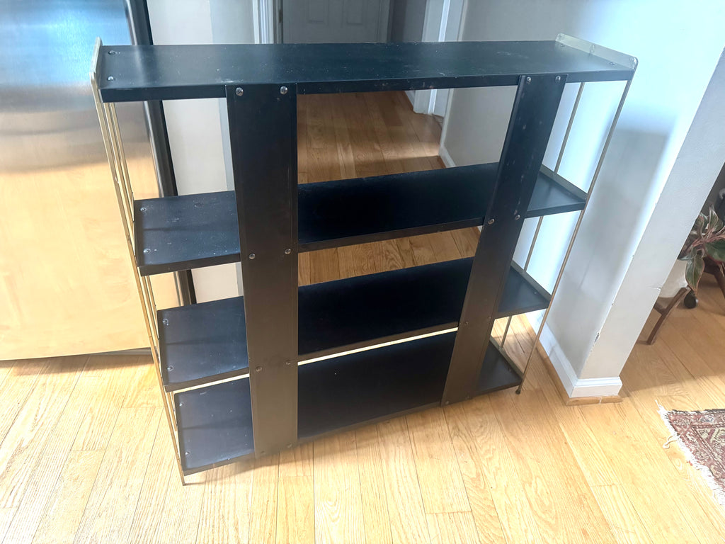 Mid Century Modern Bistro Shelving | Black and Gold MCM Shelving Unit