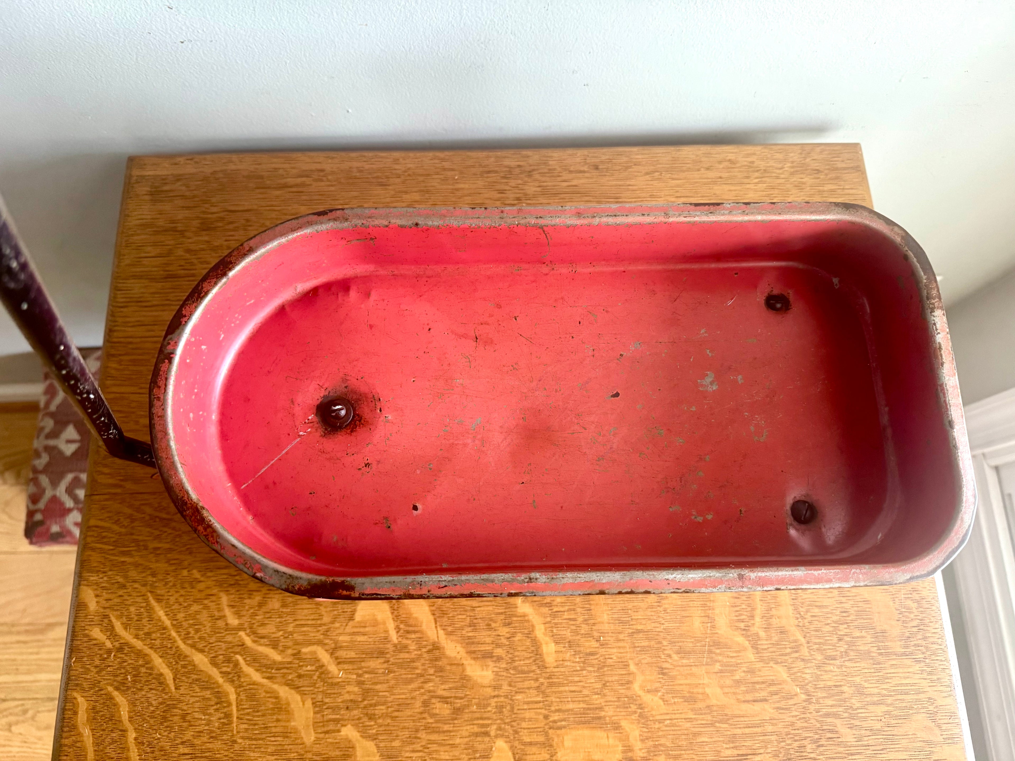 1950's Hy-Speed Red Wagon Miniature 15" x 7" with Steel Wheels | Distressed Hy-Speed Pressed Metal Wagon | Made in USA