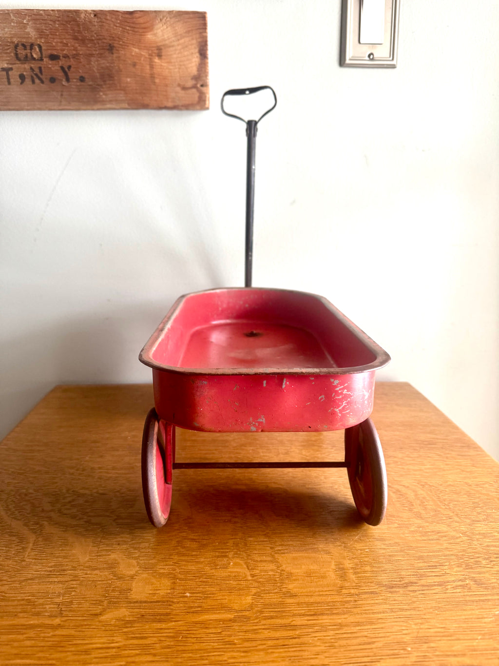 1950's Hy-Speed Red Wagon Miniature 15" x 7" with Steel Wheels | Distressed Hy-Speed Pressed Metal Wagon | Made in USA