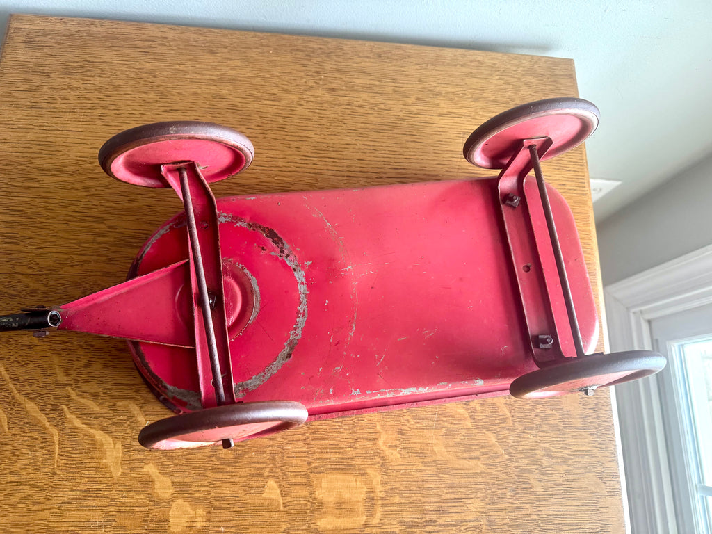1950's Hy-Speed Red Wagon Miniature 15" x 7" with Steel Wheels | Distressed Hy-Speed Pressed Metal Wagon | Made in USA