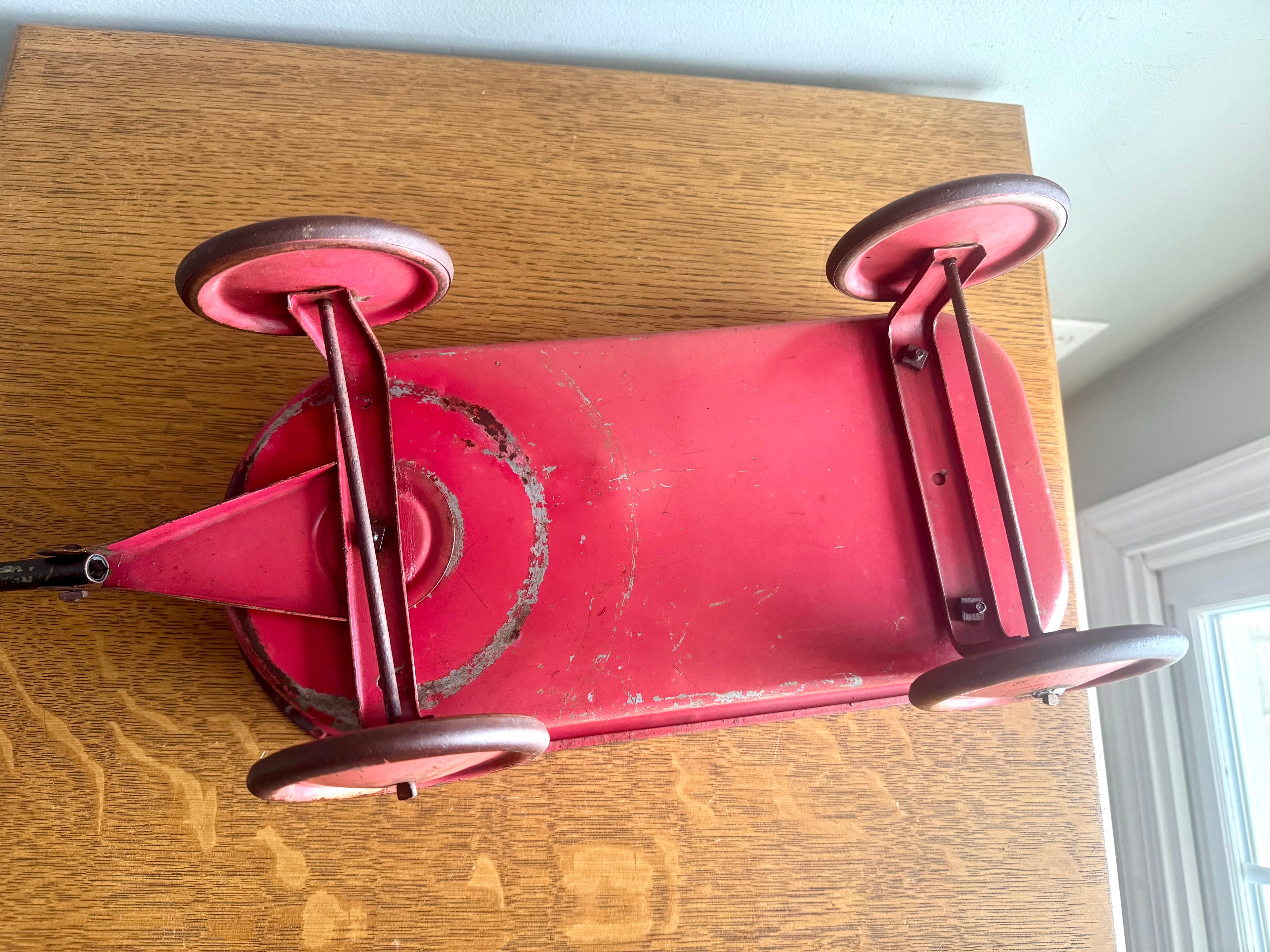 1950's Hy-Speed Red Wagon Miniature 15" x 7" with Steel Wheels | Distressed Hy-Speed Pressed Metal Wagon | Made in USA