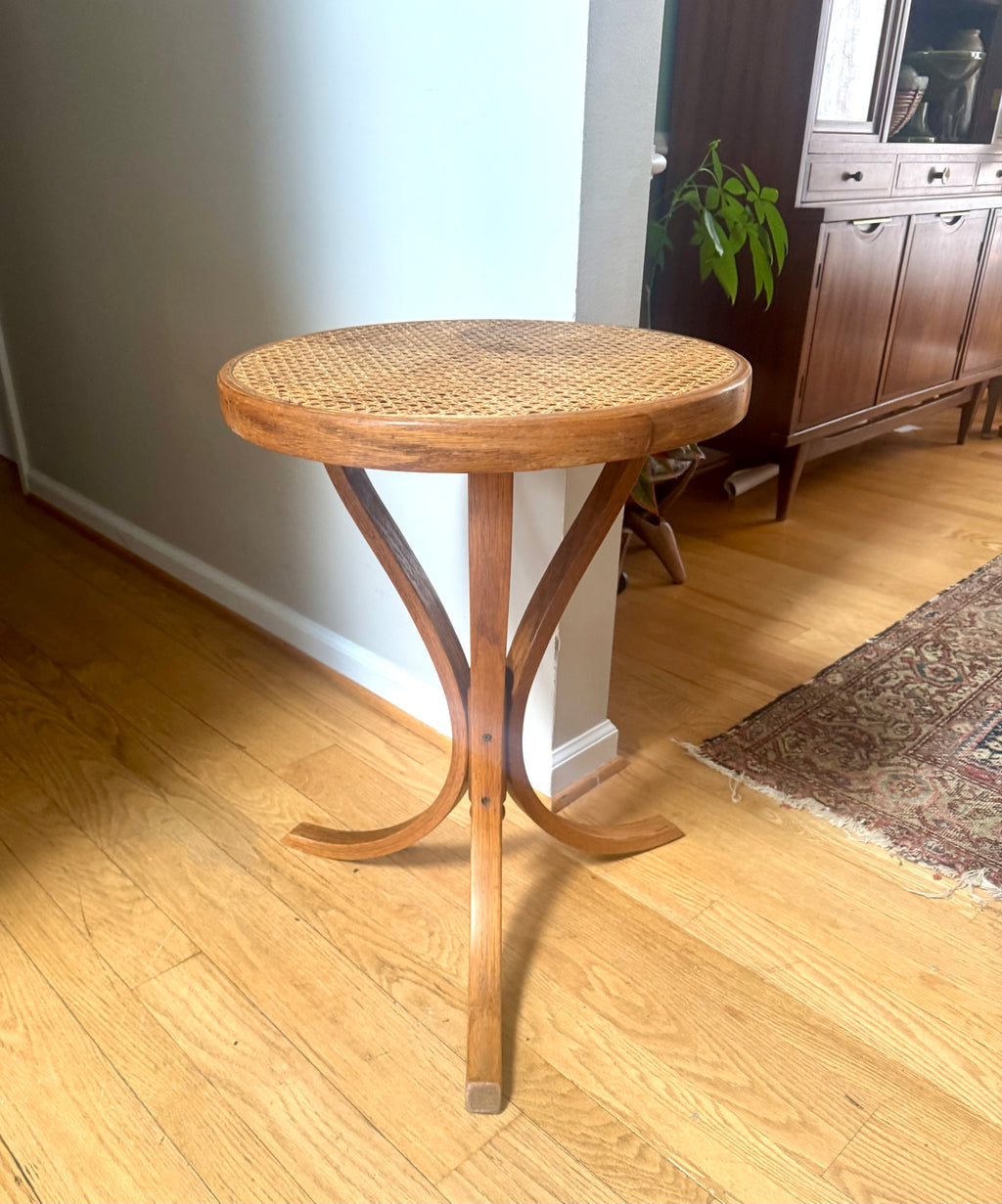 MCM Bent Wood Martini Table | Thonet Style Cane Top Table