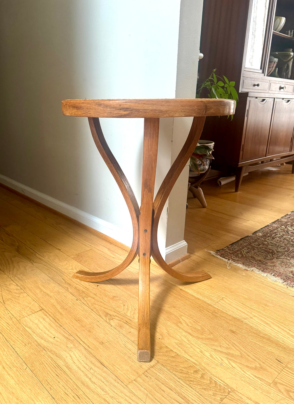 MCM Bent Wood Martini Table | Thonet Style Cane Top Table