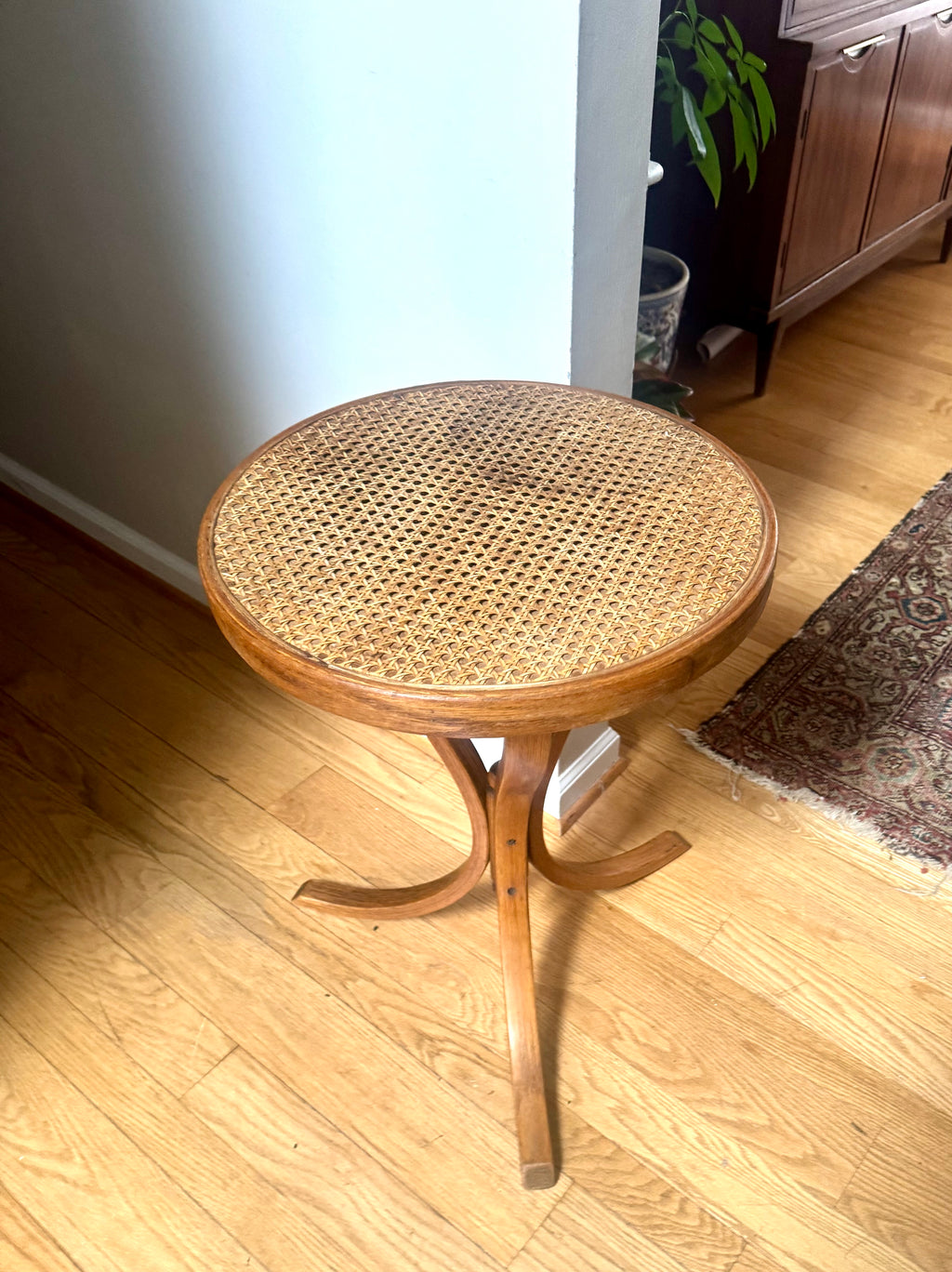 MCM Bent Wood Martini Table | Thonet Style Cane Top Table