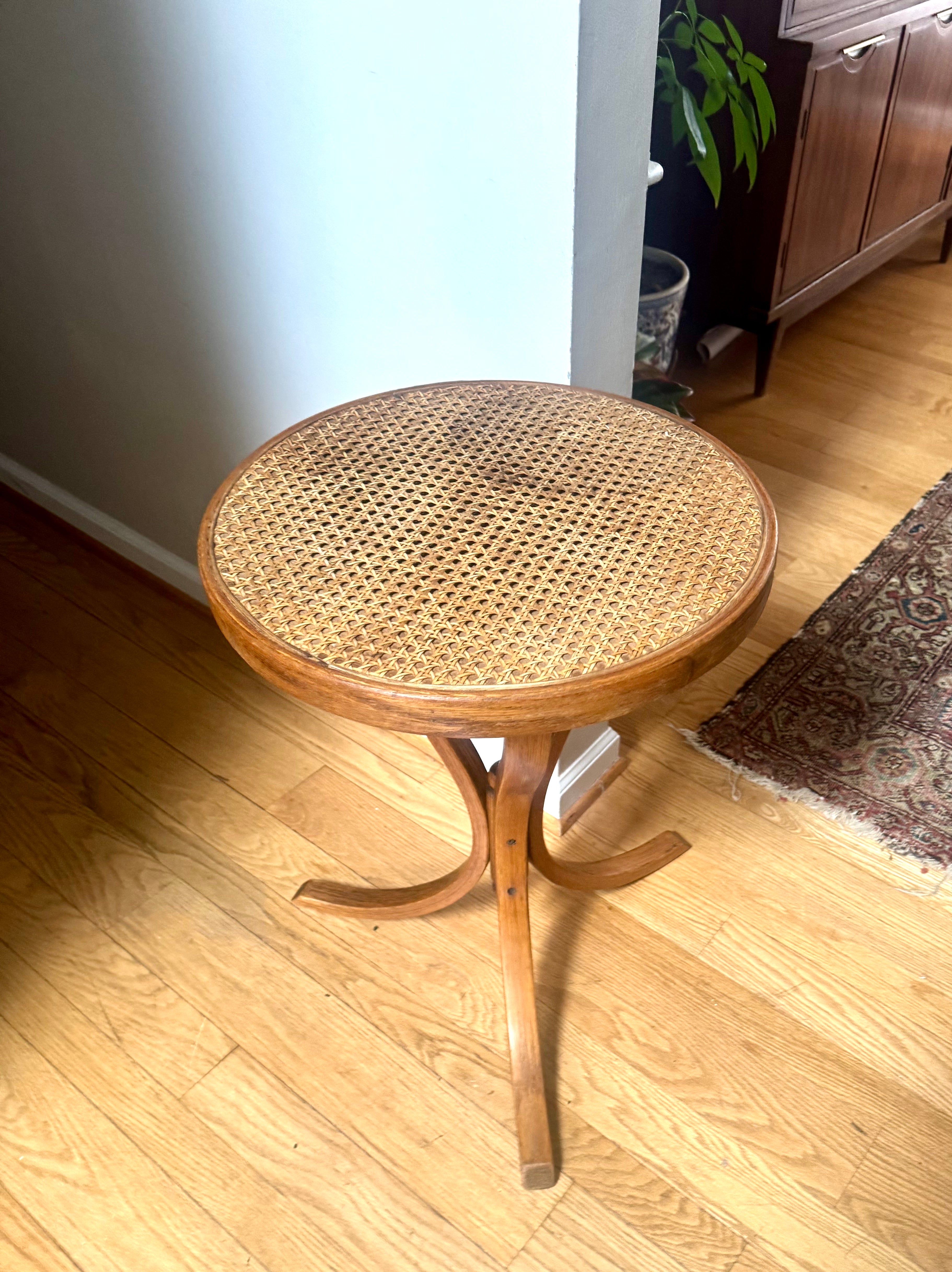 MCM Bent Wood Martini Table | Thonet Style Cane Top Table