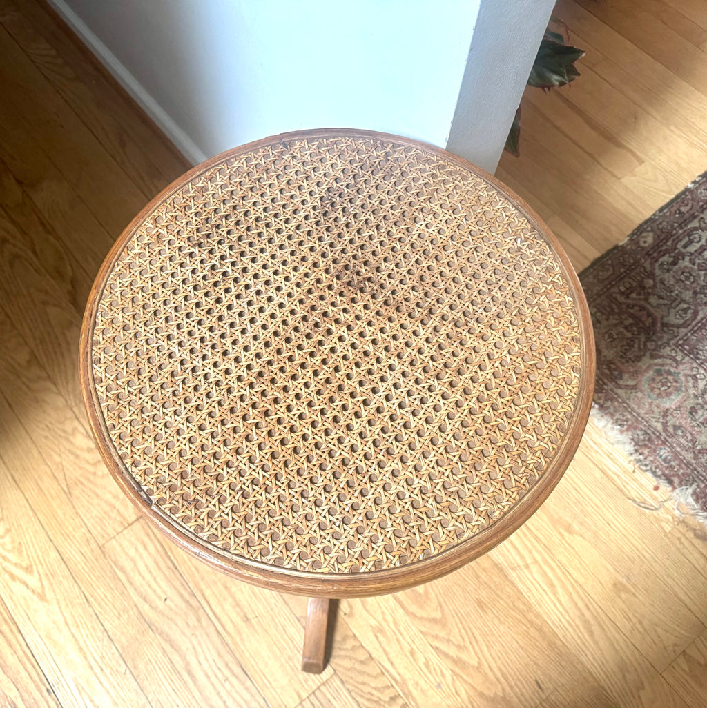 MCM Bent Wood Martini Table | Thonet Style Cane Top Table