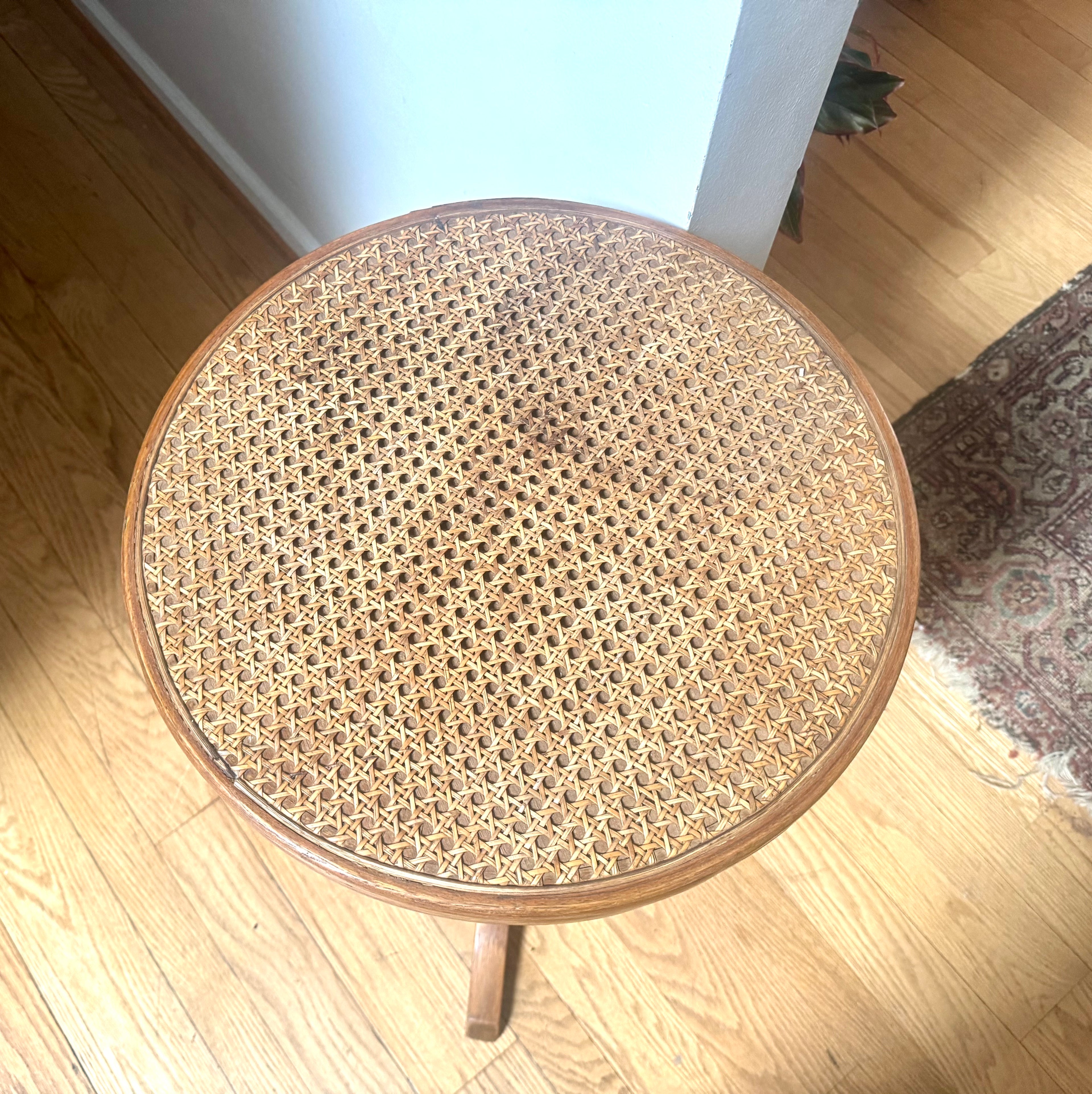 MCM Bent Wood Martini Table | Thonet Style Cane Top Table