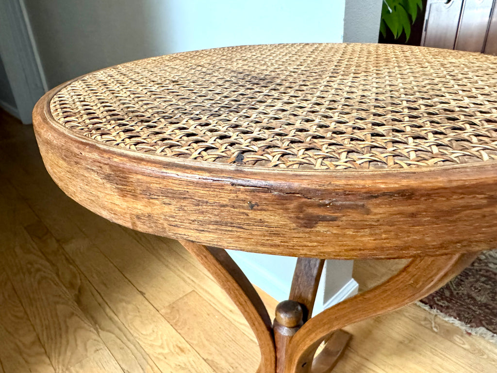 MCM Bent Wood Martini Table | Thonet Style Cane Top Table