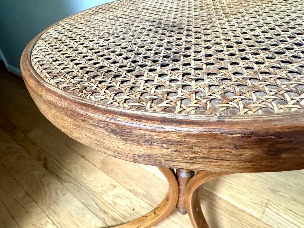 MCM Bent Wood Martini Table | Thonet Style Cane Top Table
